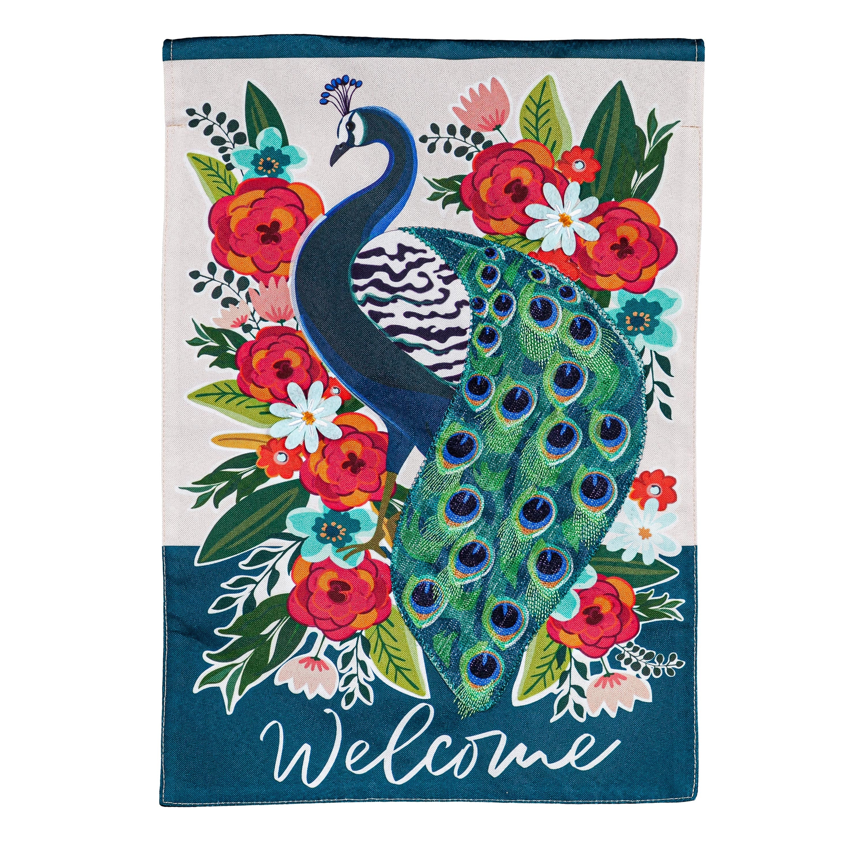 Floral Peacock Garden Linen Flag - Sports Collectibles, Sports Memorabilia, Sports Fan Shop, Sports Gifts