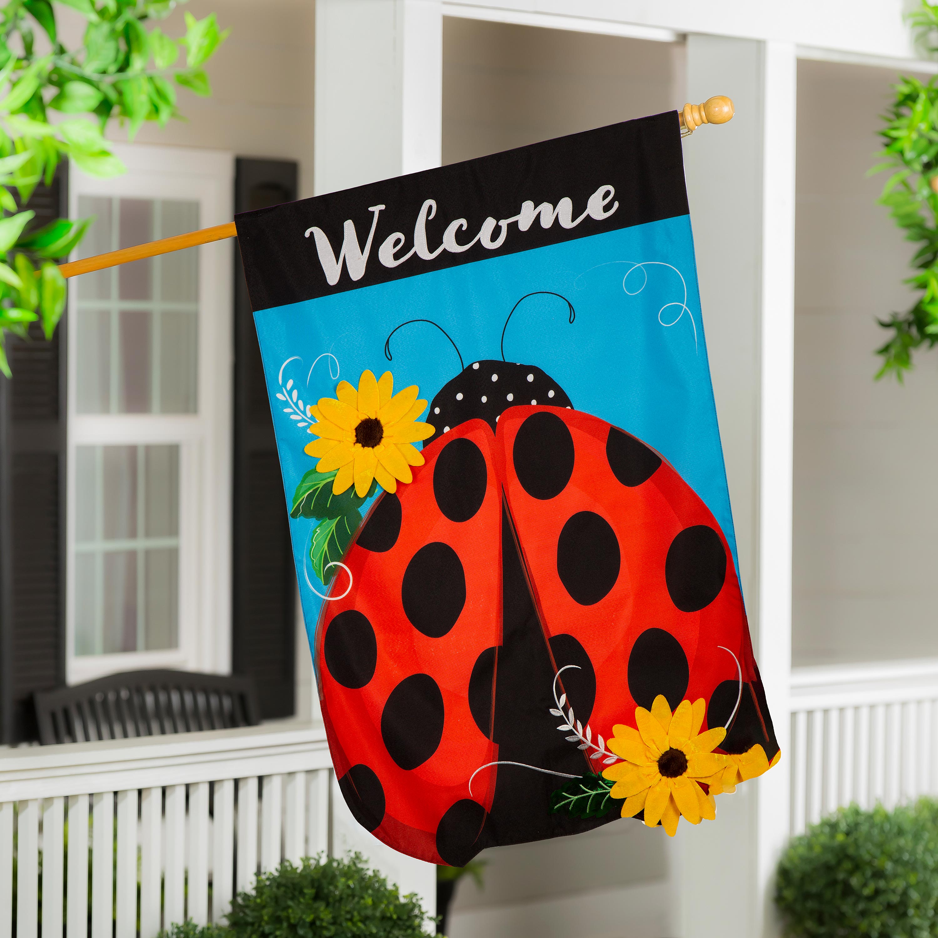 Ladybug Welcome Linen House Flag - Sports Collectibles, Sports Memorabilia, Sports Fan Shop, Sports Gifts