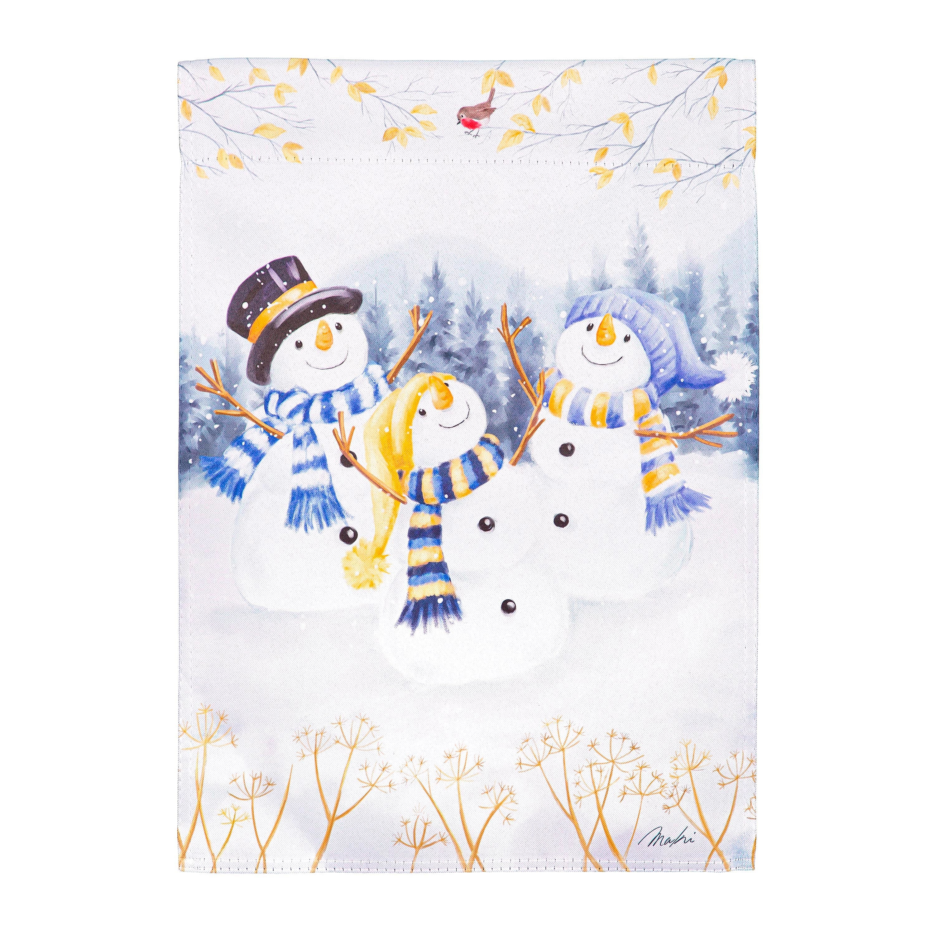 Happy Snowmen Suede House Flag - Sports Collectibles, Sports Memorabilia, Sports Fan Shop, Sports Gifts