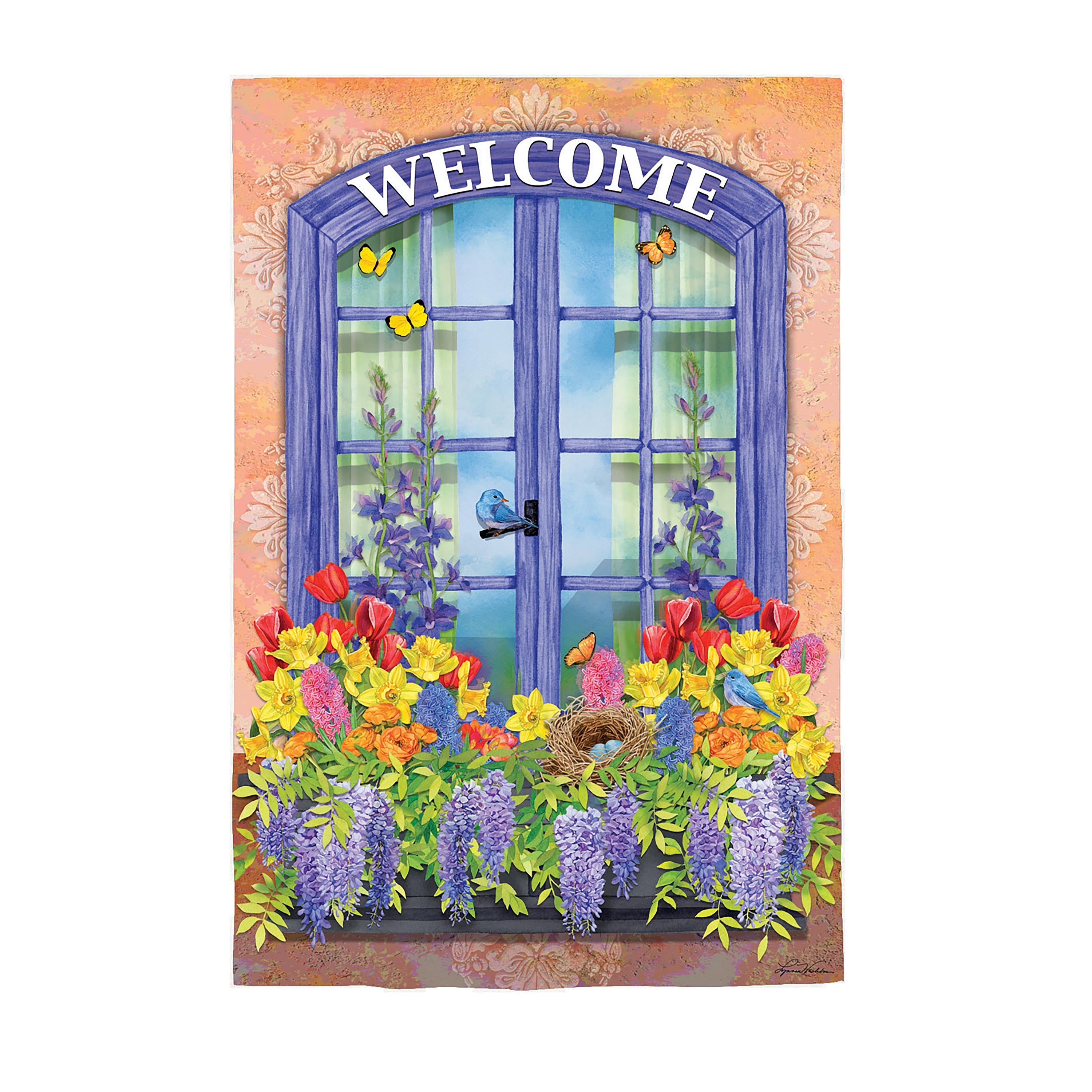 Welcome Floral Suede House Flag - Sports Collectibles, Sports Memorabilia, Sports Fan Shop, Sports Gifts