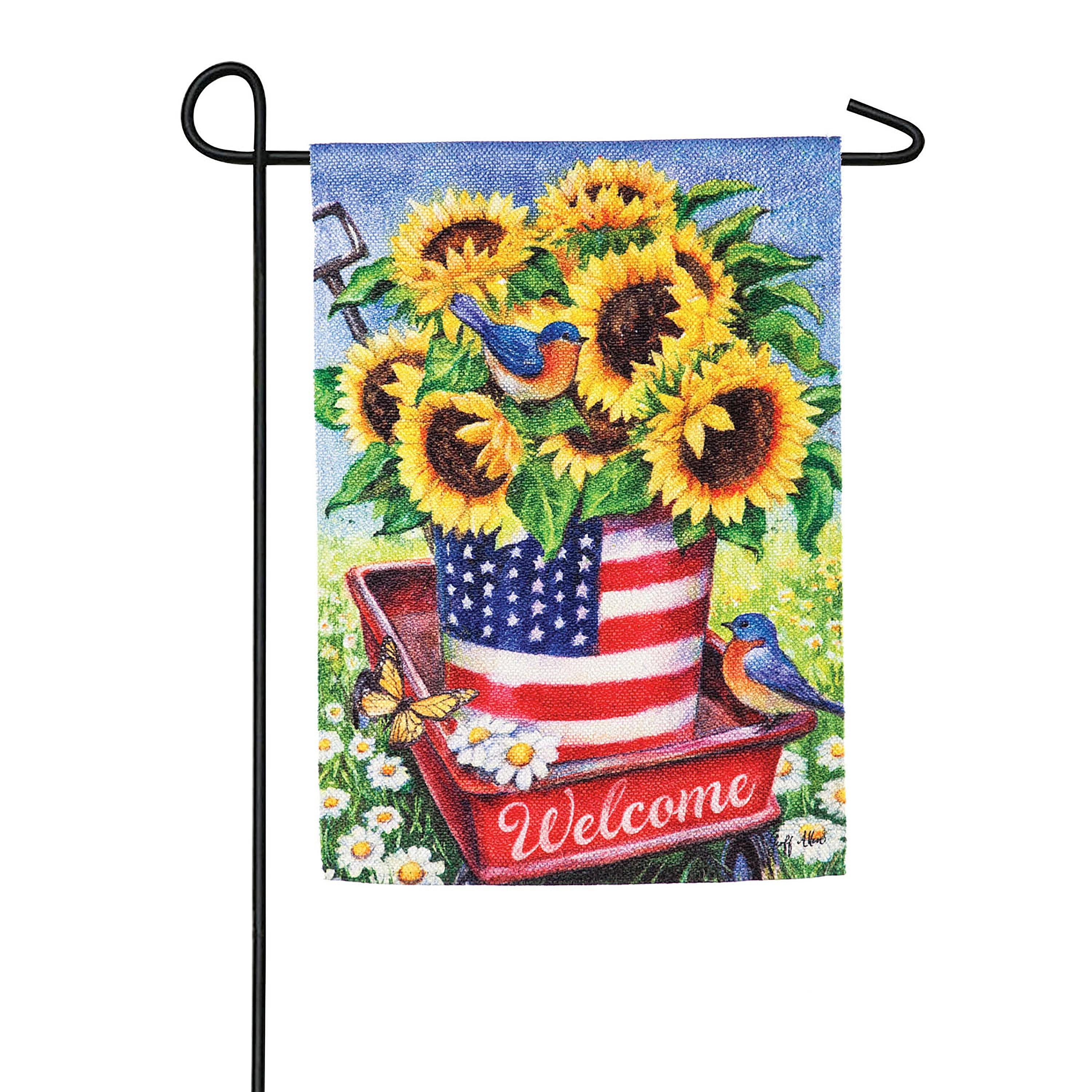 Patriotic Sunflower Wagon Garden Textured Suede Flag - Sports Collectibles, Sports Memorabilia, Sports Fan Shop, Sports Gifts