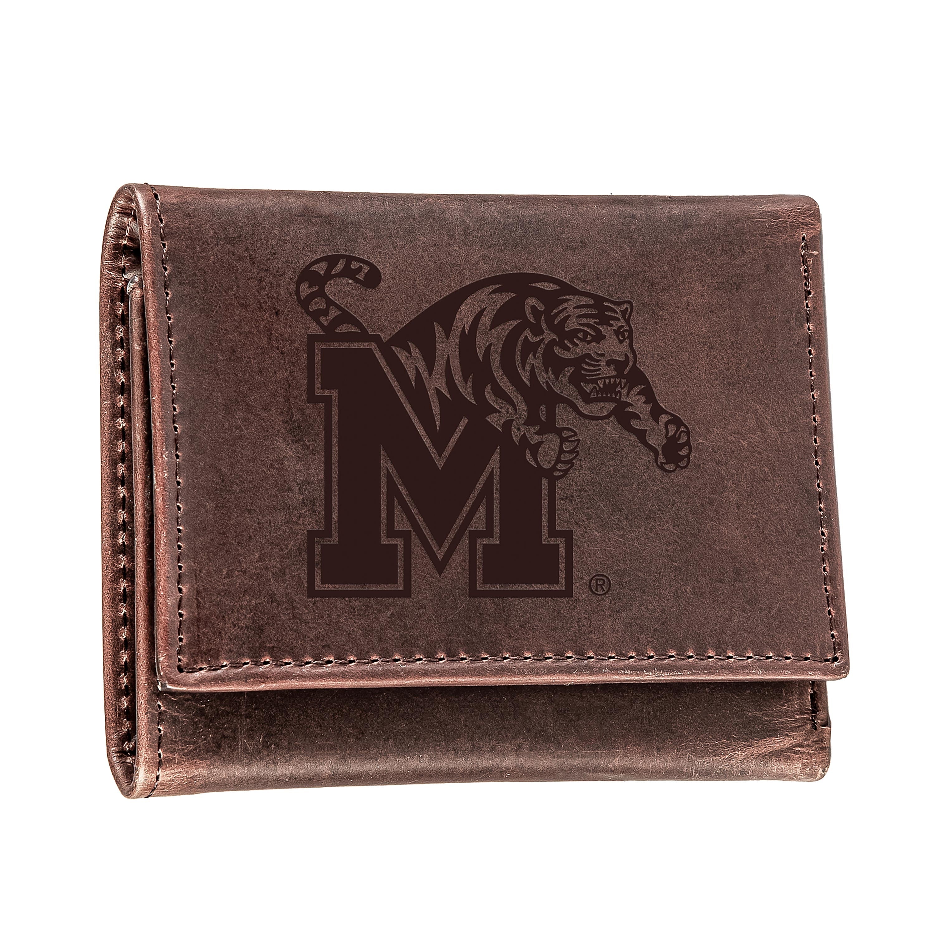 University of Memphis, Tri-Fold Wallet, Brown, CH, 100% Genuine Leather - Sports Collectibles, Sports Memorabilia, Sports Fan Shop, Sports Gifts