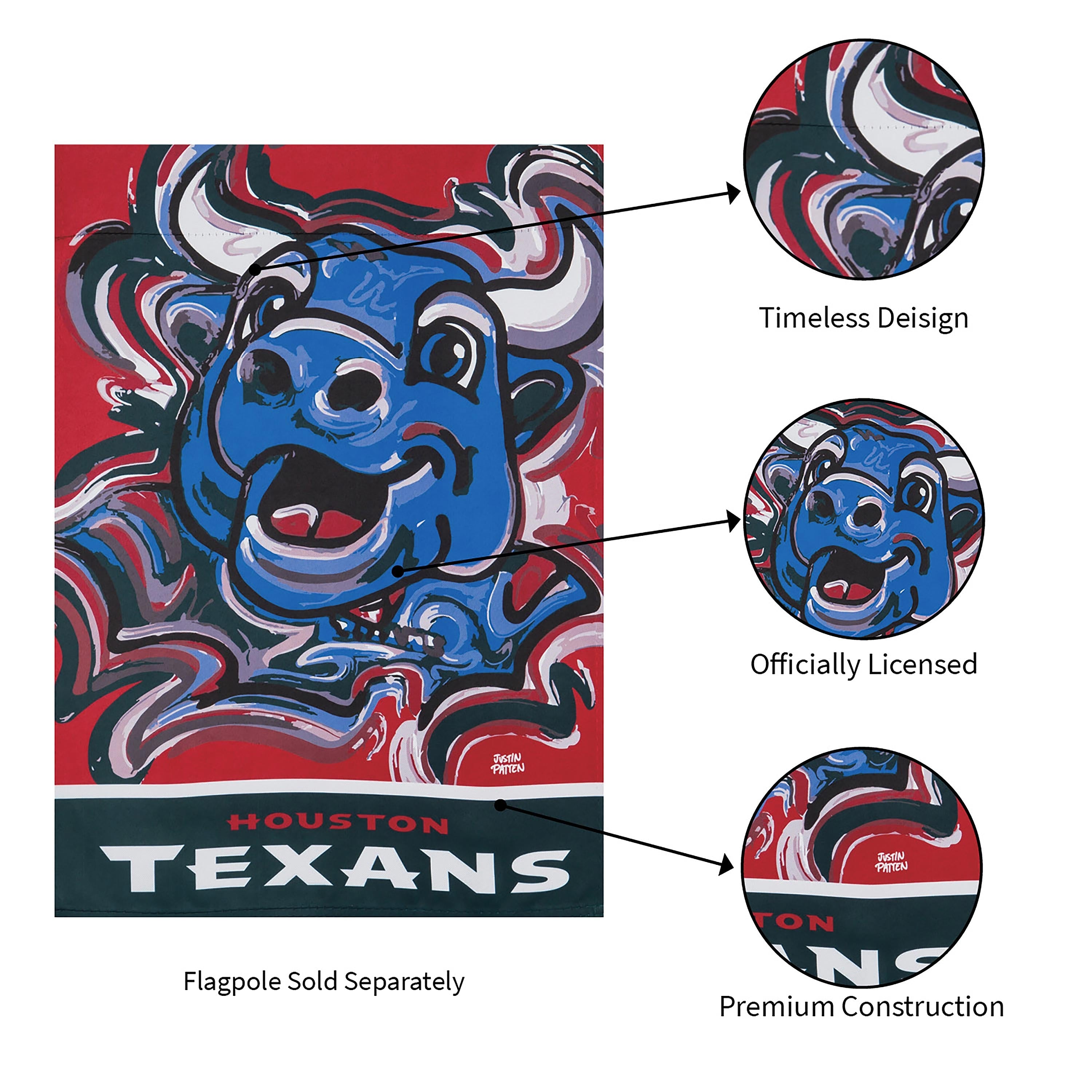 Houston Texans Justin Patten Suede Garden Flag - Sports Collectibles, Sports Memorabilia, Sports Fan Shop, Sports Gifts