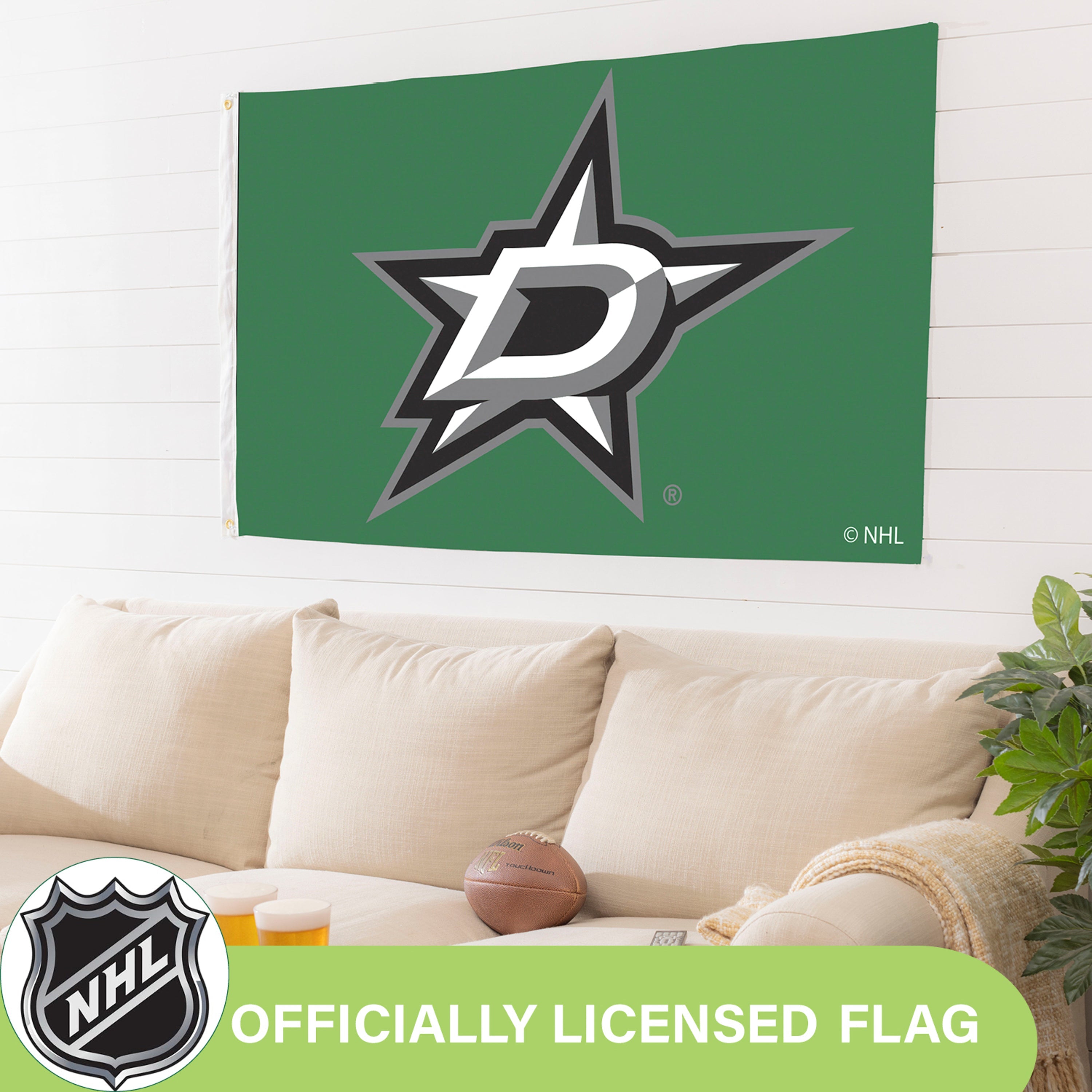 Dallas Stars Single Sided Flag w/ 2 Grommets, 3'x5' - Sports Gifts, Sports Memorabilia, Sports Collectibles, Fan Shop