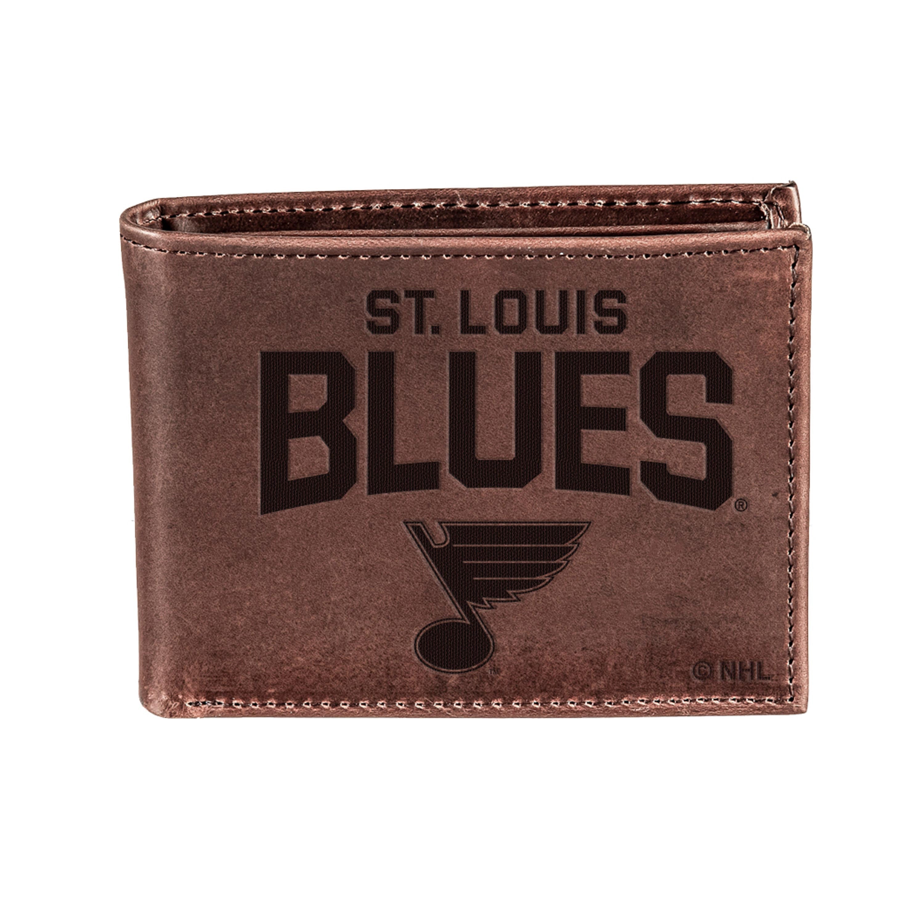 St Louis Blues, Bi-Fold Wallet, Brown, CH, 100% Genuine Leather - Sports Collectibles, Sports Memorabilia, Sports Fan Shop, Sports Gifts