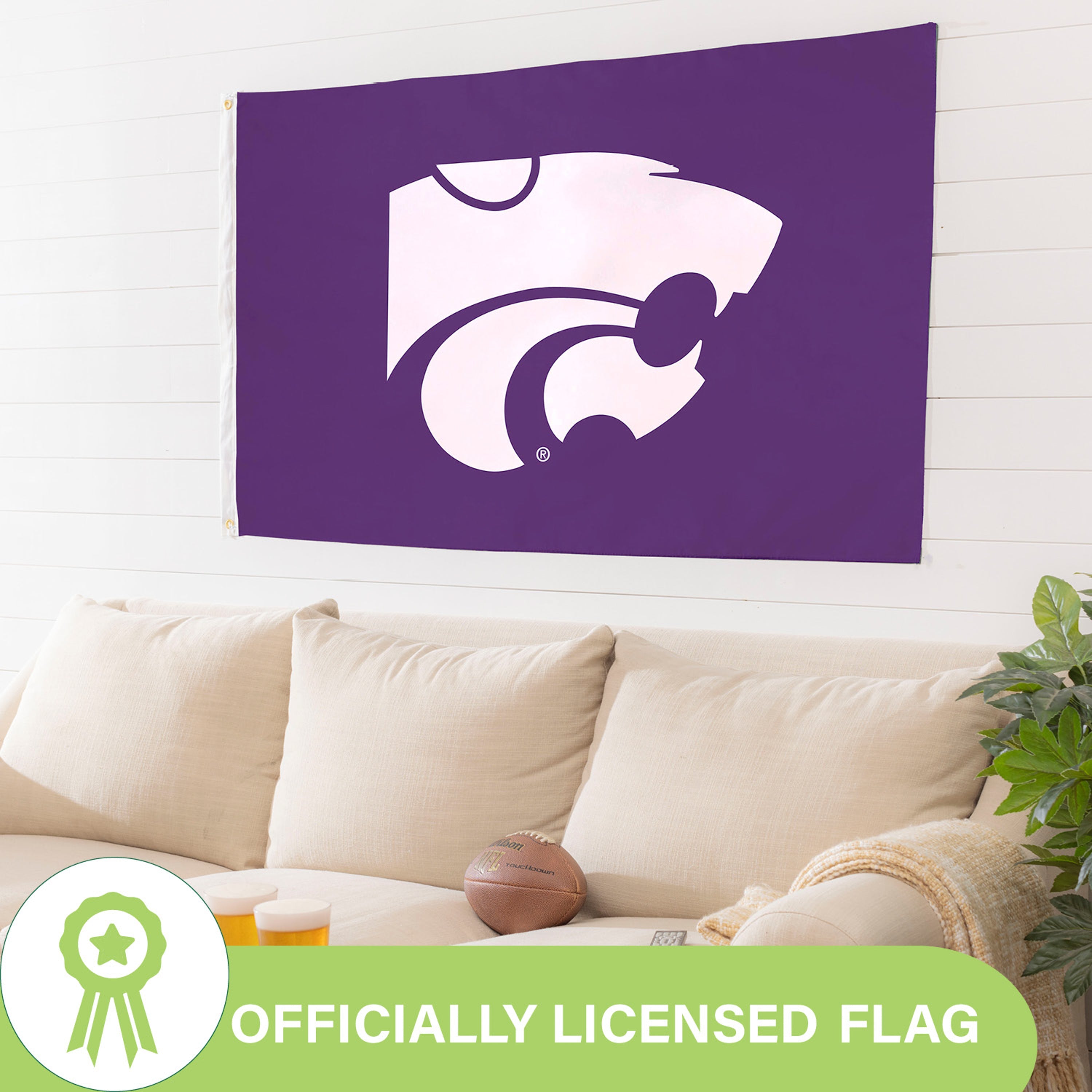 Kansas State University Single Sided Estate Flag with 2 Grommets, 3'x5' - Sports Gifts, Sports Memorabilia, Sports Collectibles, Fan Shop