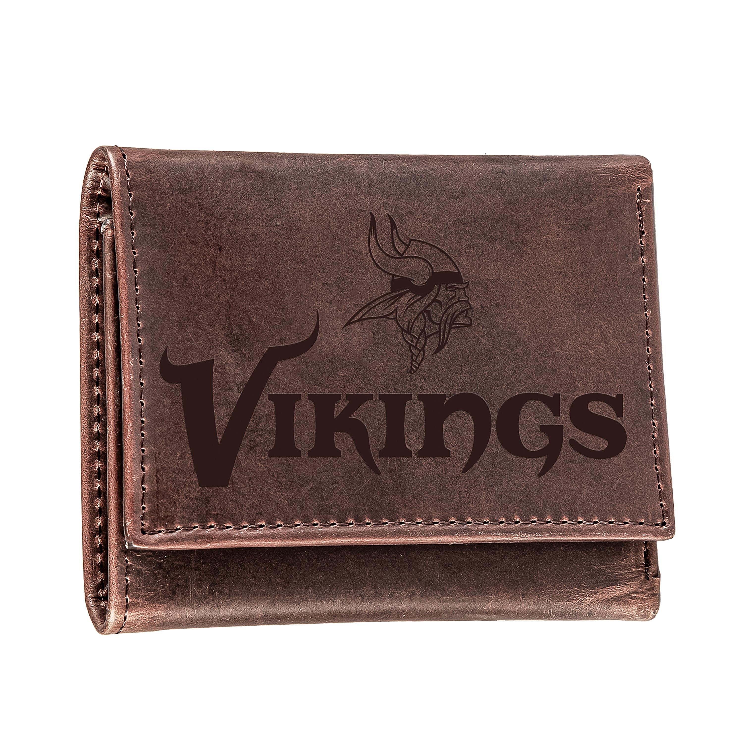Minnesota Vikings, Tri-Fold Wallet, Brown, CH, 100% Genuine Leather - Sports Collectibles, Sports Memorabilia, Sports Fan Shop, Sports Gifts