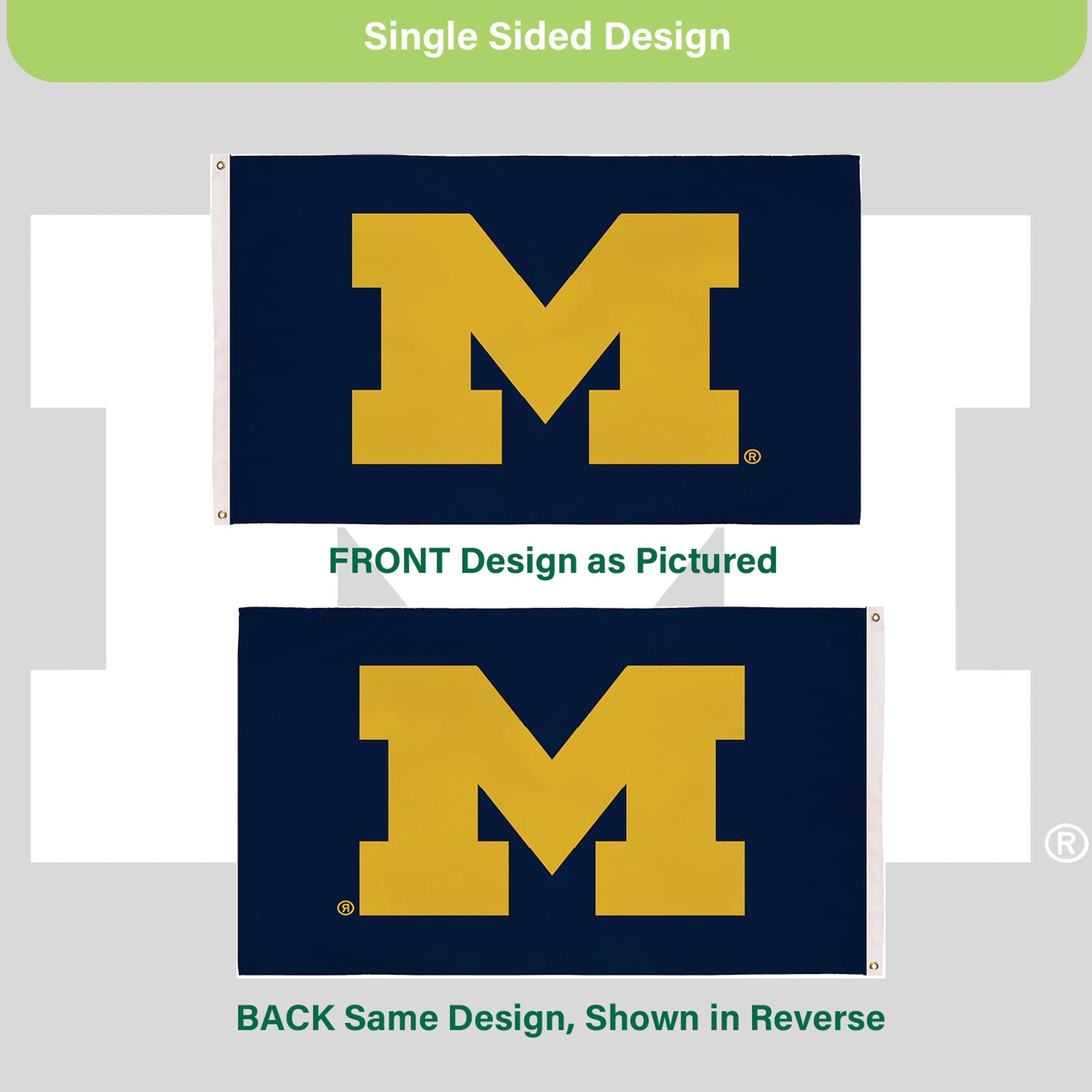 3'x5' Single Sided Flag w/ 2 Grommets, University Of Michigan - Sports Gifts, Sports Memorabilia, Sports Collectibles, Fan Shop