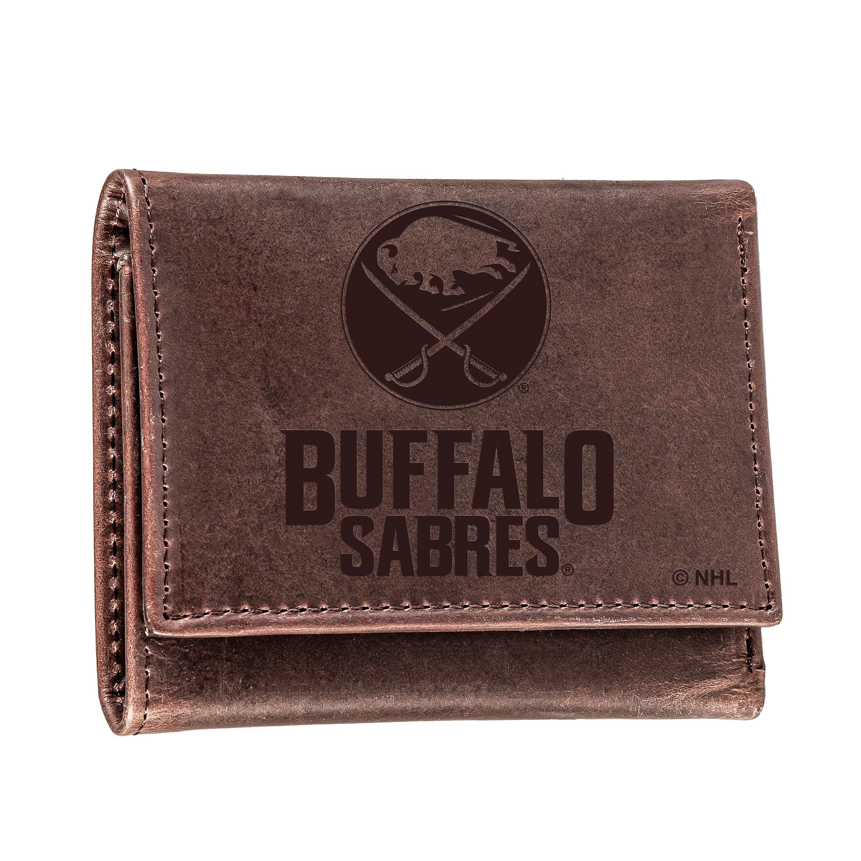 Buffalo Sabres, Tri-Fold Wallet, Brown, CH, 100% Genuine Leather - Sports Collectibles, Sports Memorabilia, Sports Fan Shop, Sports Gifts