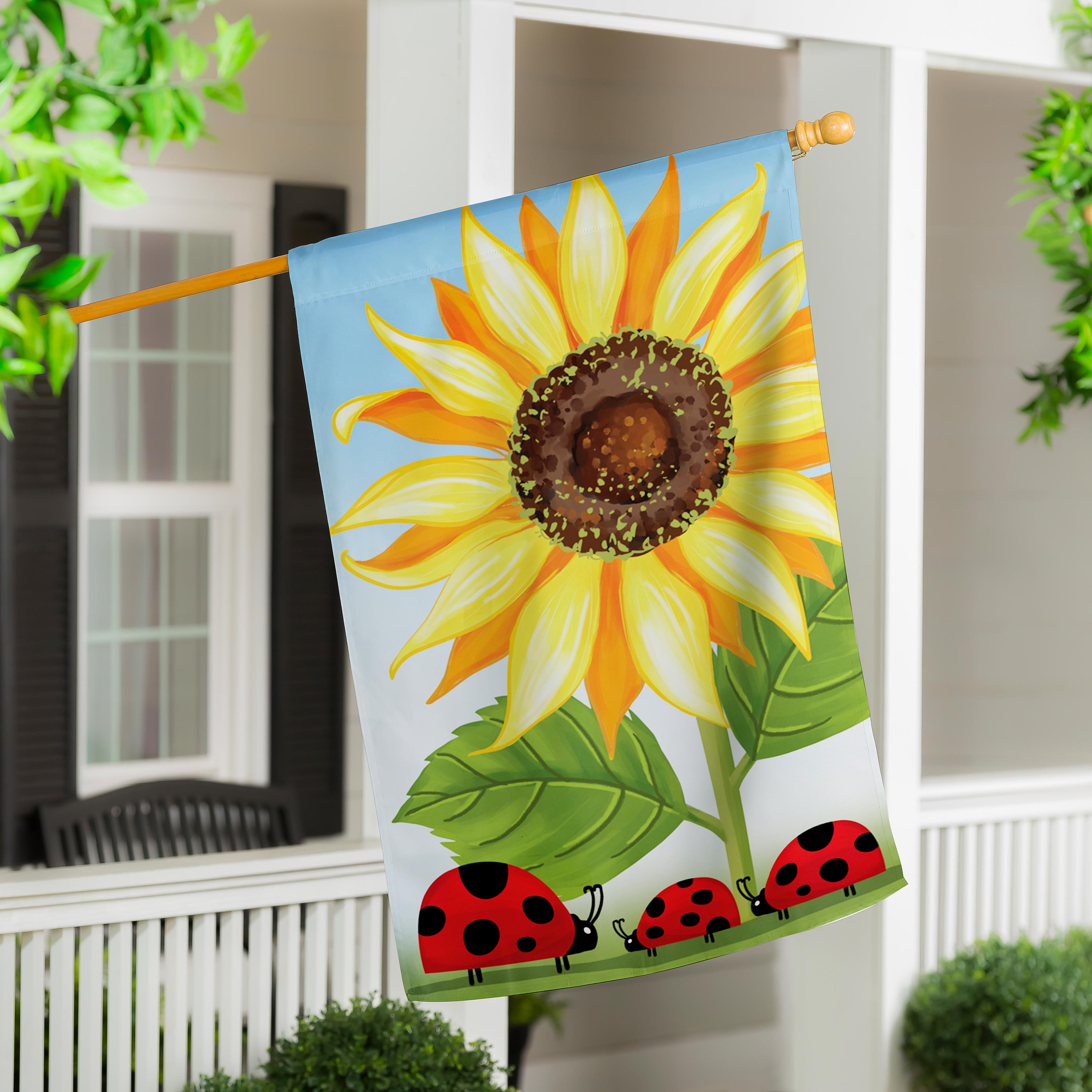 Sunflower & Ladybug Burlap House Flag - Sports Collectibles, Sports Memorabilia, Sports Fan Shop, Sports Gifts
