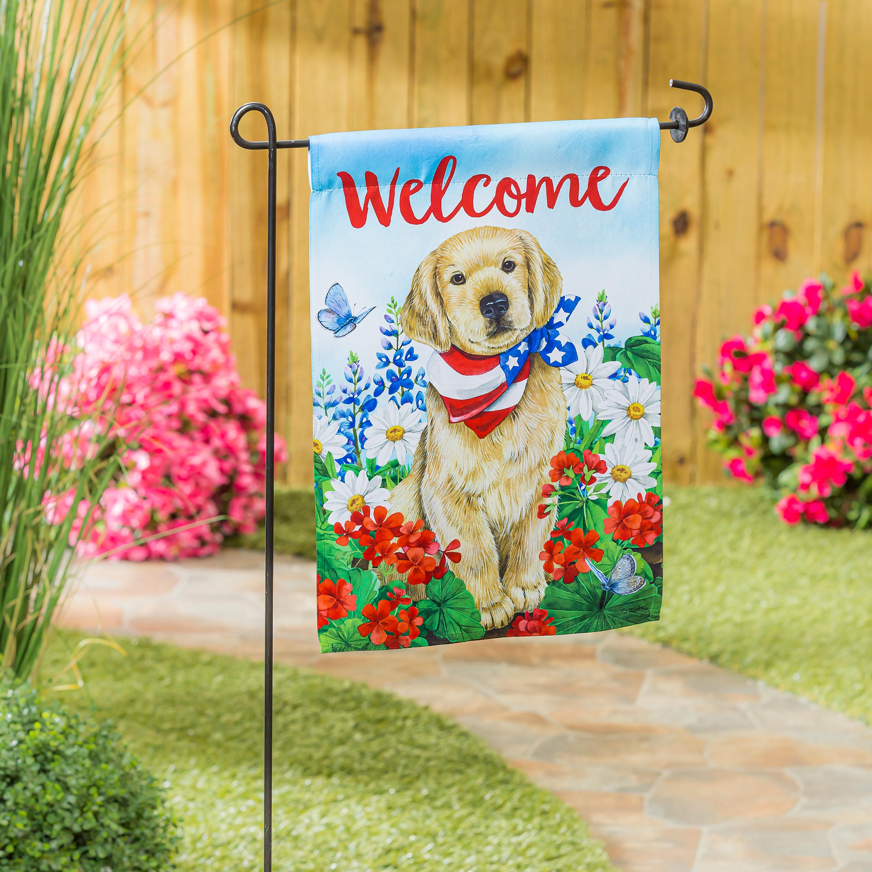 Dog with Patriotic Bandana Garden Suede Flag - Sports Collectibles, Sports Memorabilia, Sports Fan Shop, Sports Gifts