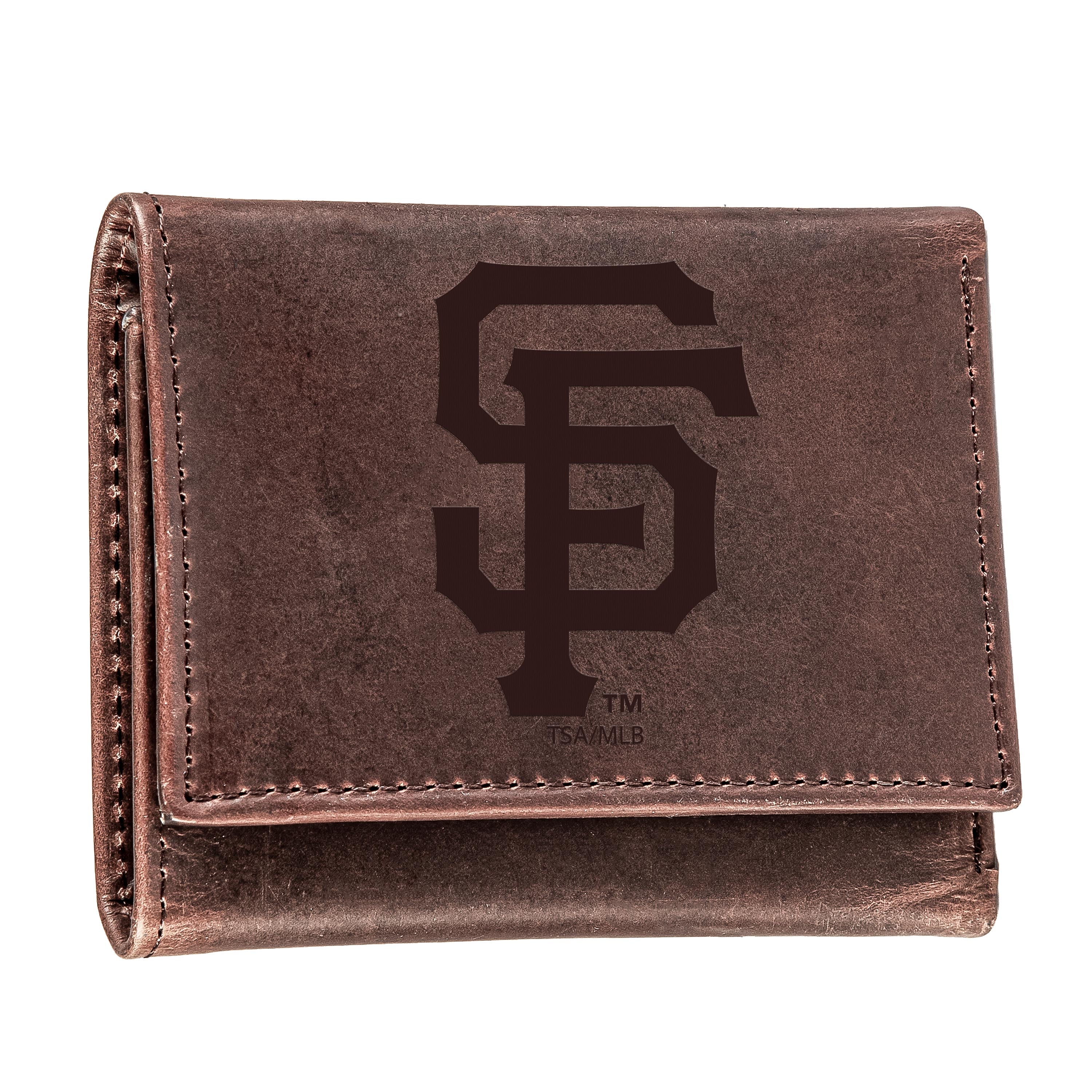 San Francisco Giants Tri-Fold Wallet Brown 100% Genuine Leather - Sports Gifts, Sports Memorabilia, Sports Collectibles, Fan Shop