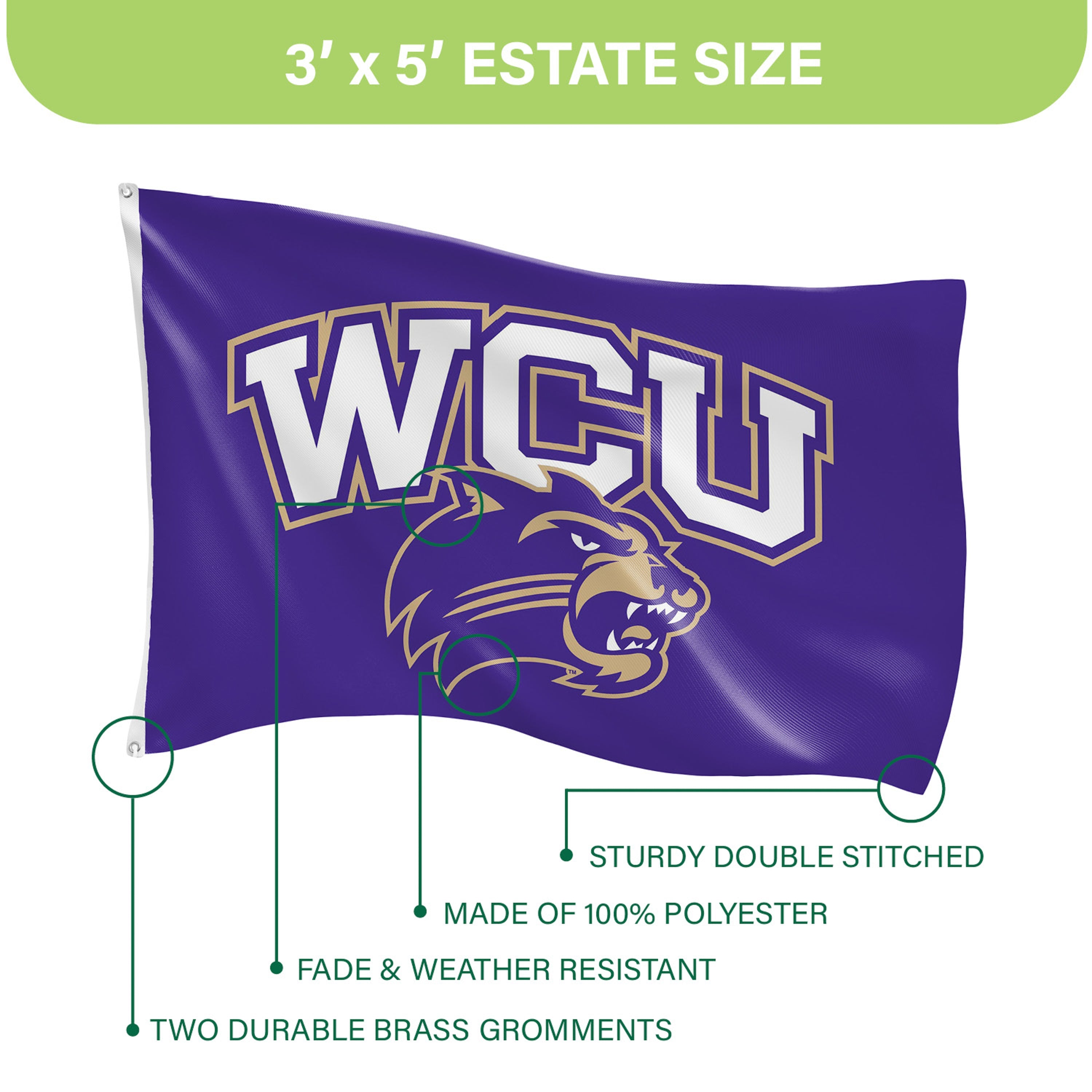 Western Carolina University Single Sided Flag w/ 2 Grommets, 3'x5' - Sports Gifts, Sports Memorabilia, Sports Collectibles, Fan Shop