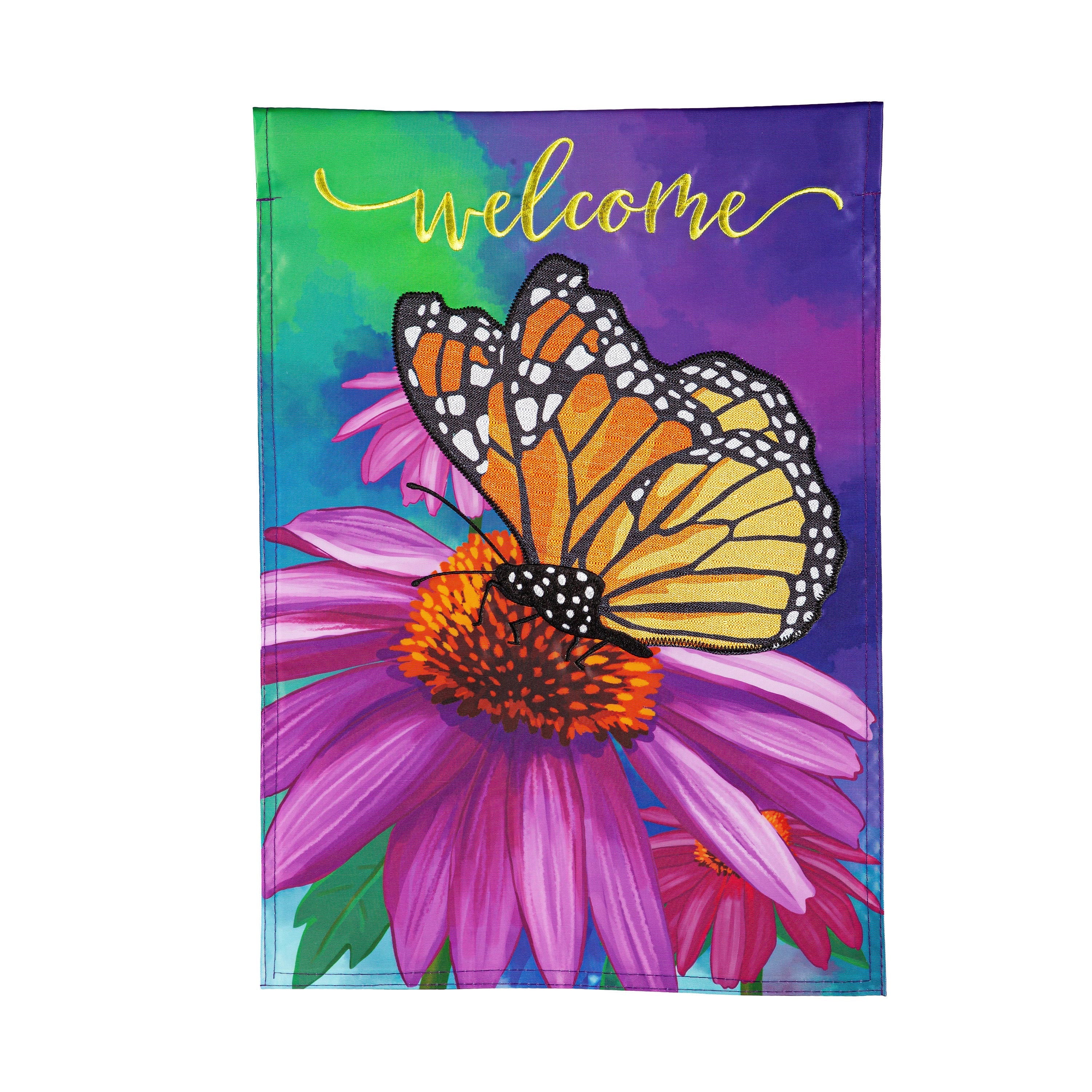 Cornflower & Butterfly Applique House Flag - Sports Collectibles, Sports Memorabilia, Sports Fan Shop, Sports Gifts