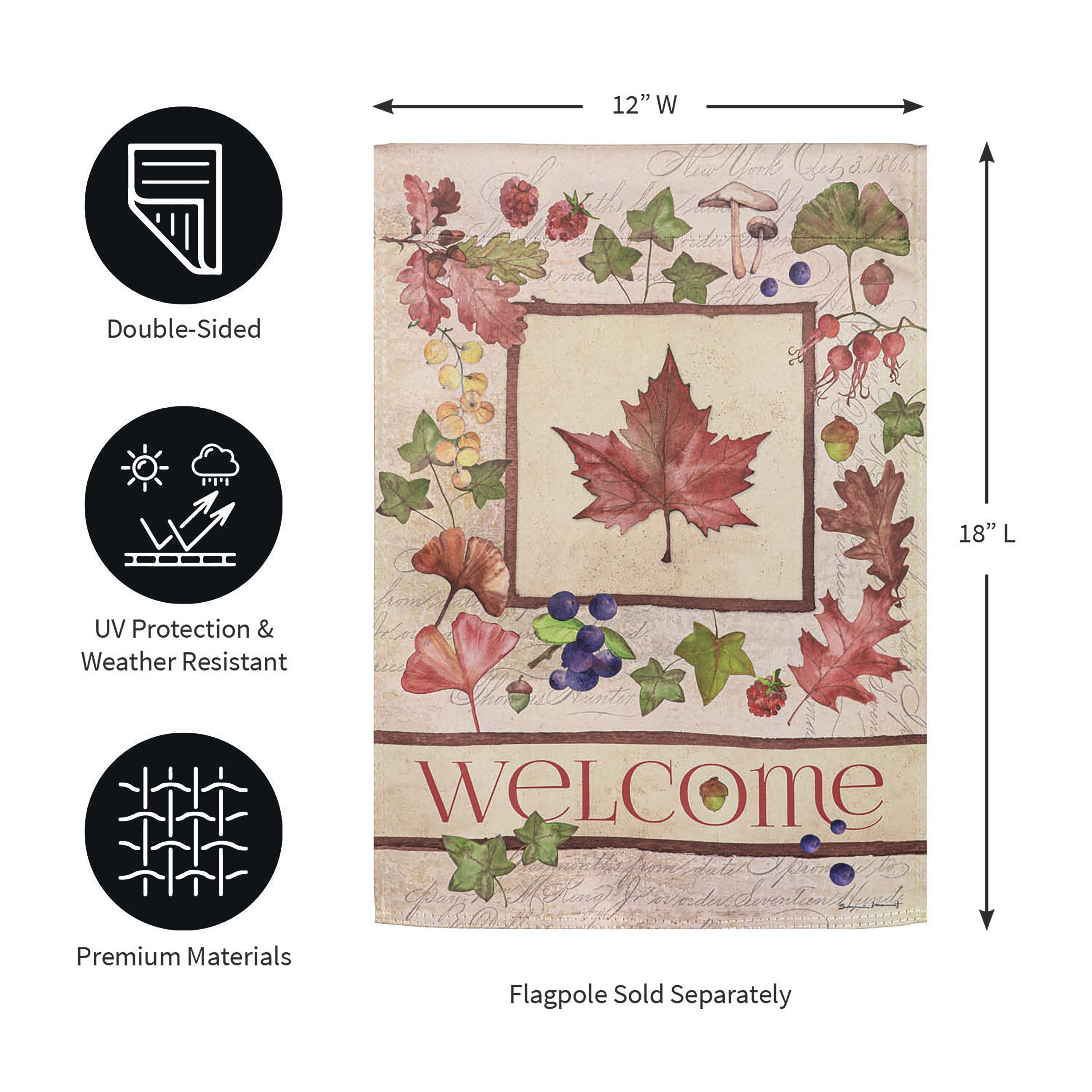 Welcome Fall Leaf Suede Garden Flags - Sports Collectibles, Sports Memorabilia, Sports Fan Shop, Sports Gifts
