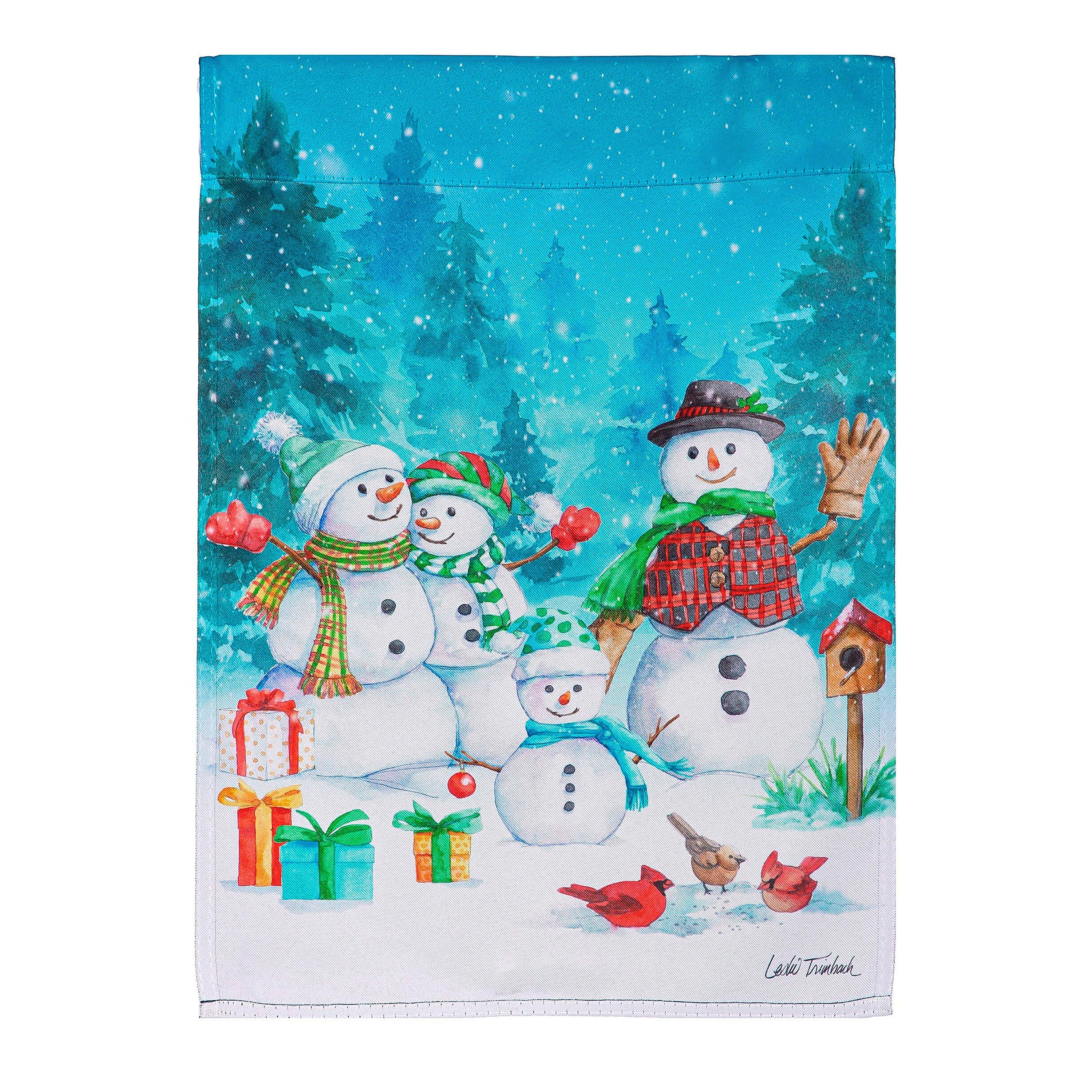 Snowman Family Suede House Flag - Sports Collectibles, Sports Memorabilia, Sports Fan Shop, Sports Gifts