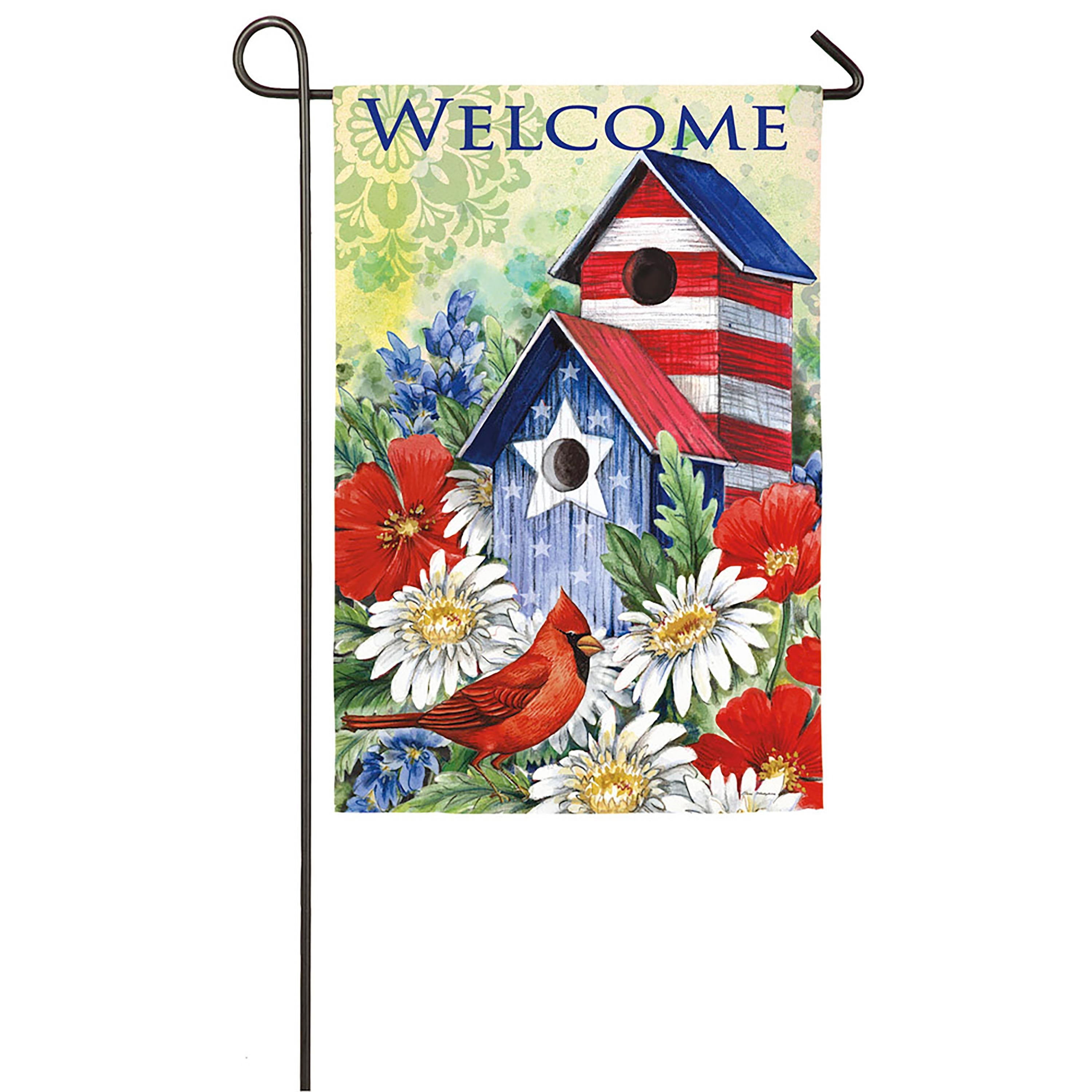 Patriotic Birdhouse & Cardinal Garden Sub Suede Flag - Sports Collectibles, Sports Memorabilia, Sports Fan Shop, Sports Gifts