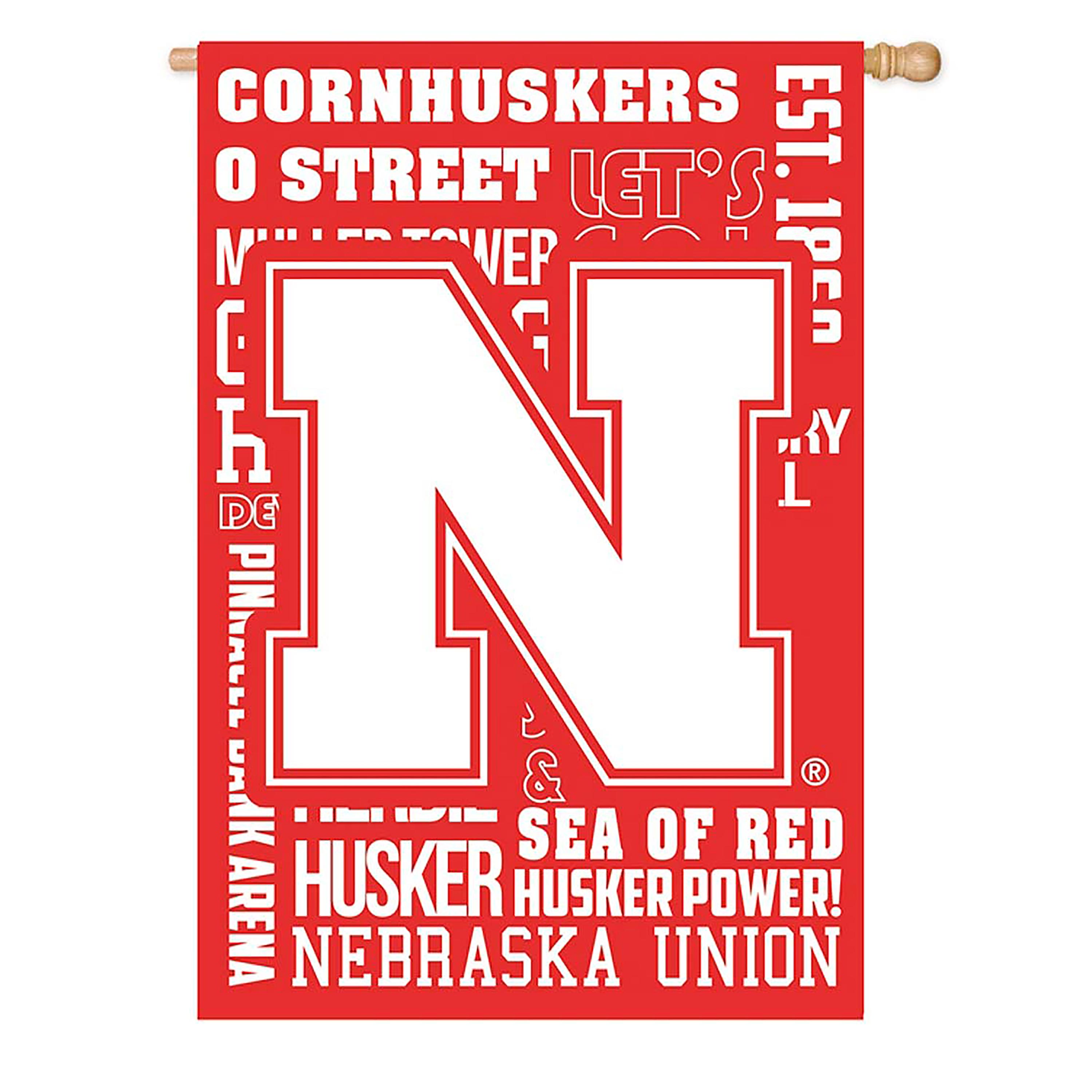 Double-Sided Fan Rules College Team Pride Sueded House Flag, Univ of Nebraska - Sports Collectibles, Sports Memorabilia, Sports Fan Shop, Sports Gifts