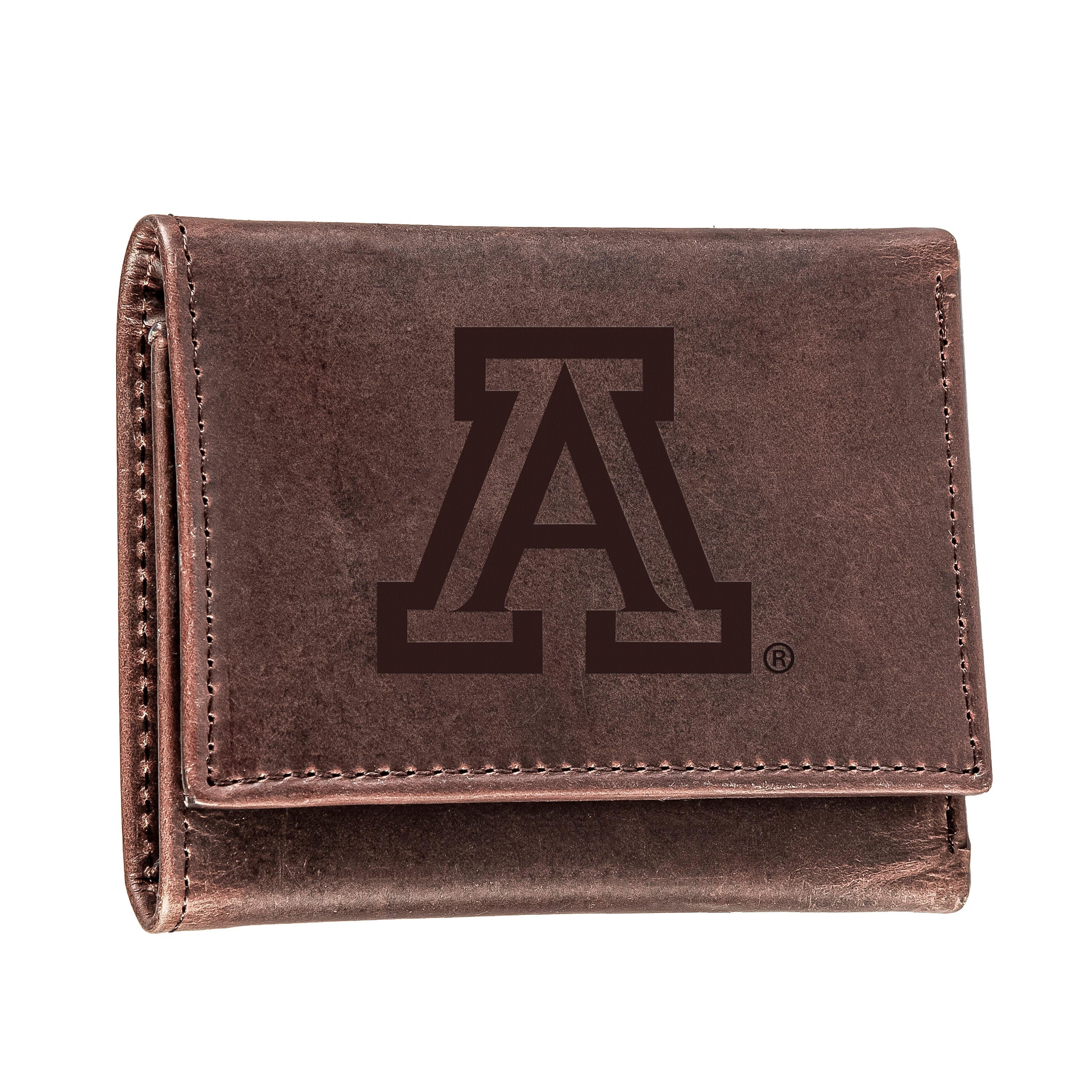 University of Arizona, Tri-Fold Wallet, Brown, CH, 100% Genuine Leather - Sports Collectibles, Sports Memorabilia, Sports Fan Shop, Sports Gifts