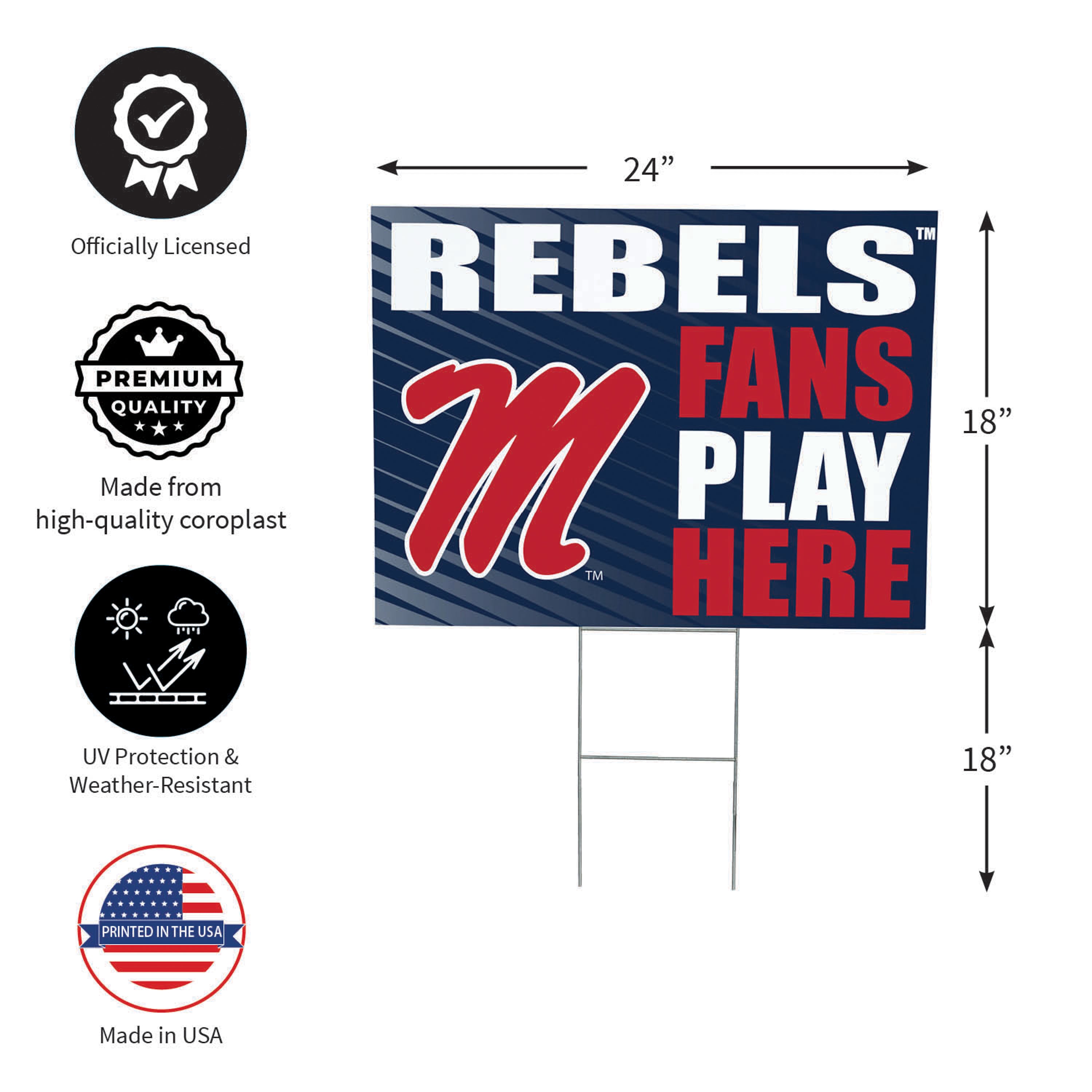 University of Mississippi Coroplast Yard Sign "Fans Play Here" - Sports Collectibles, Sports Memorabilia, Sports Fan Shop, Sports Gifts