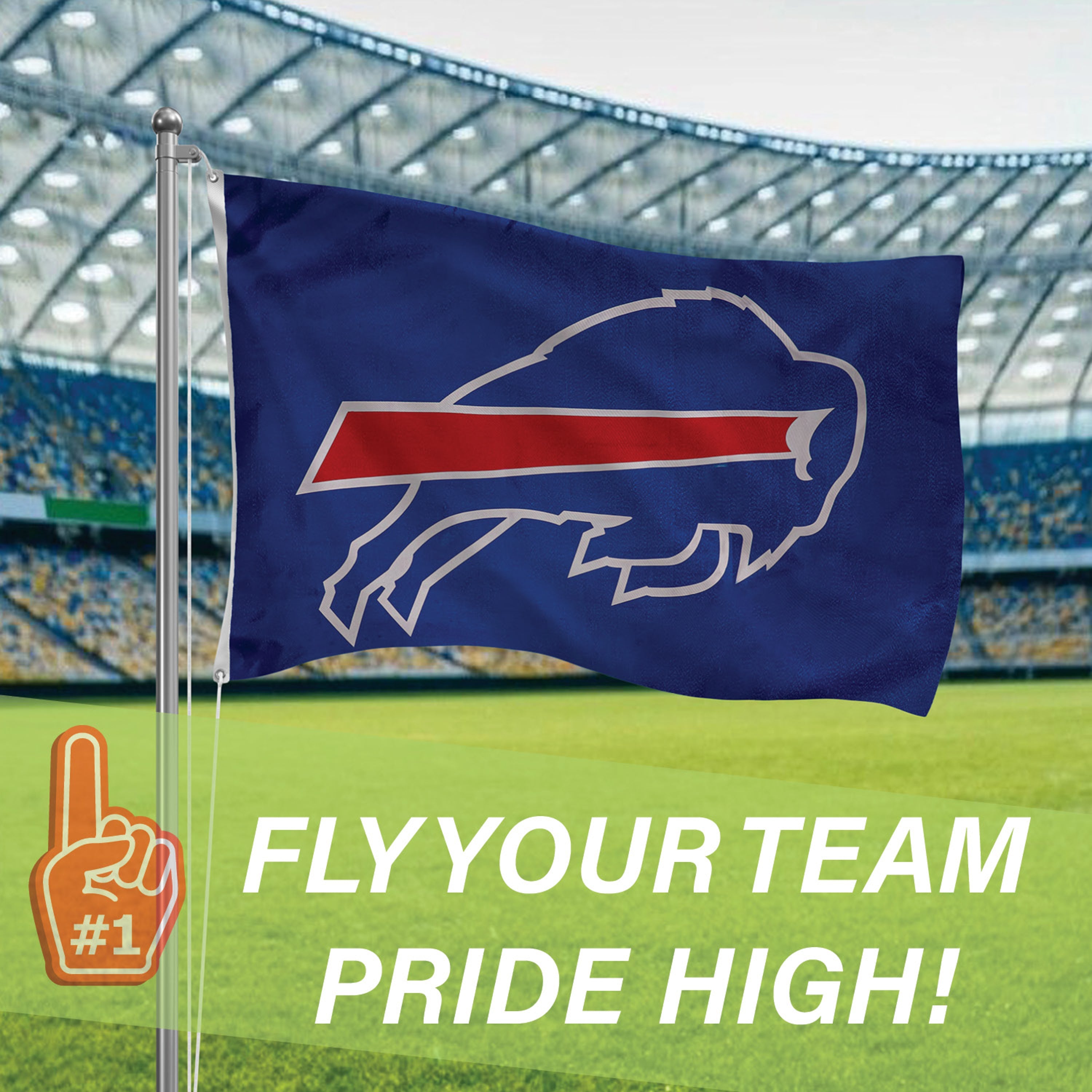 Buffalo Bills Single Sided Estate Flag with 2 Grommets, 3'x5' - Sports Gifts, Sports Memorabilia, Sports Collectibles, Fan Shop