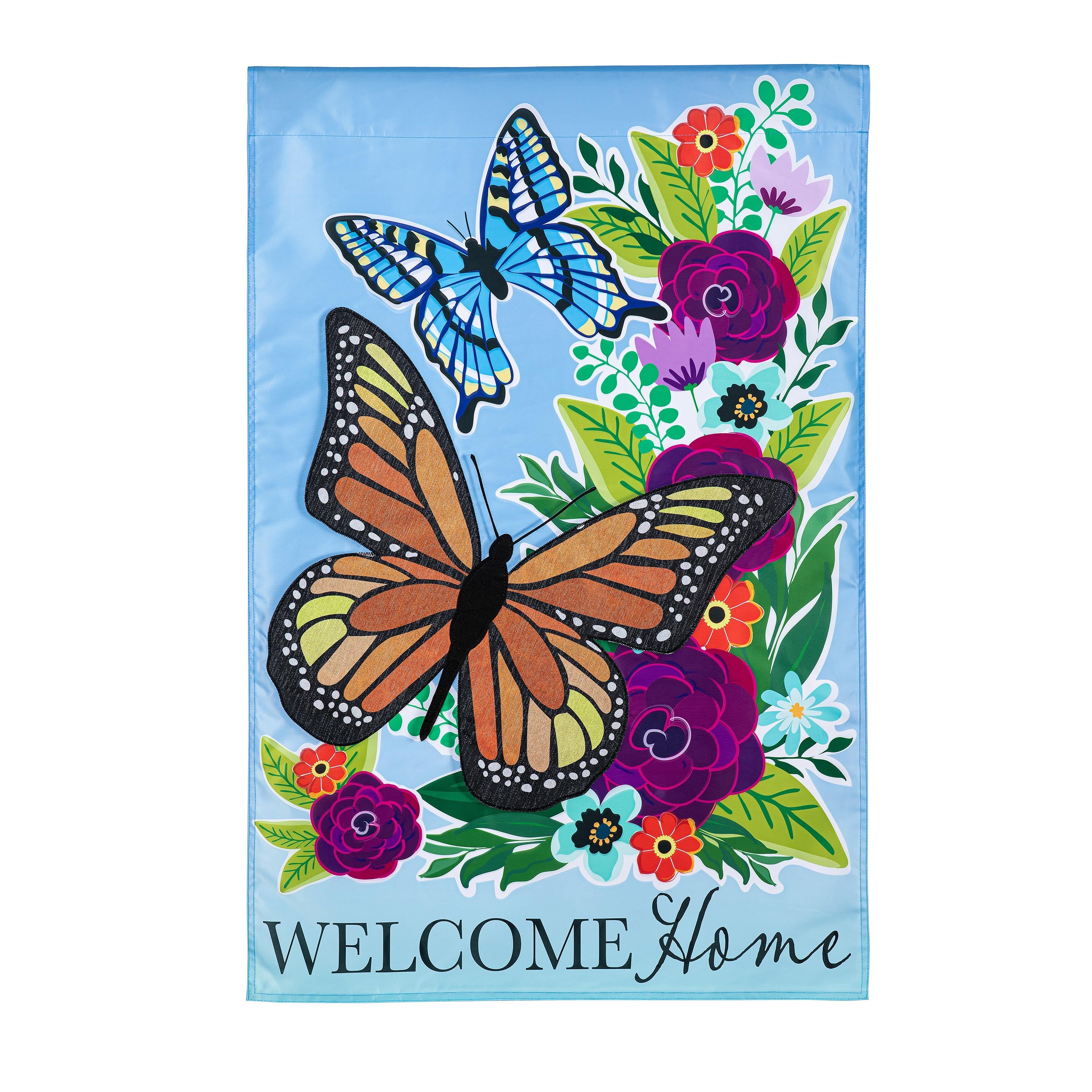 Welcome Home Butterflies Applique House Flag - Sports Collectibles, Sports Memorabilia, Sports Fan Shop, Sports Gifts
