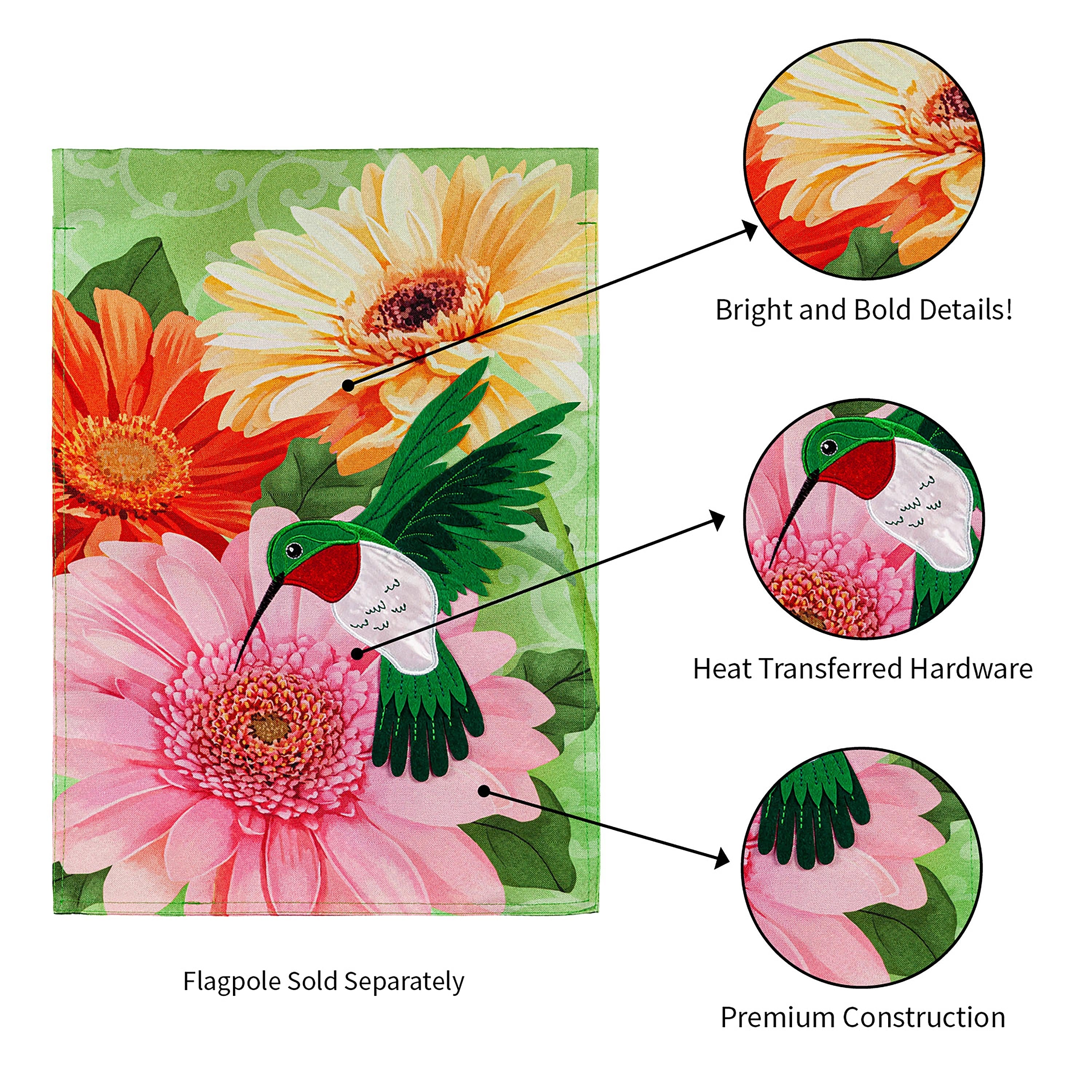 Hummingbird and Daisy Trio Garden Linen Flag - Sports Collectibles, Sports Memorabilia, Sports Fan Shop, Sports Gifts
