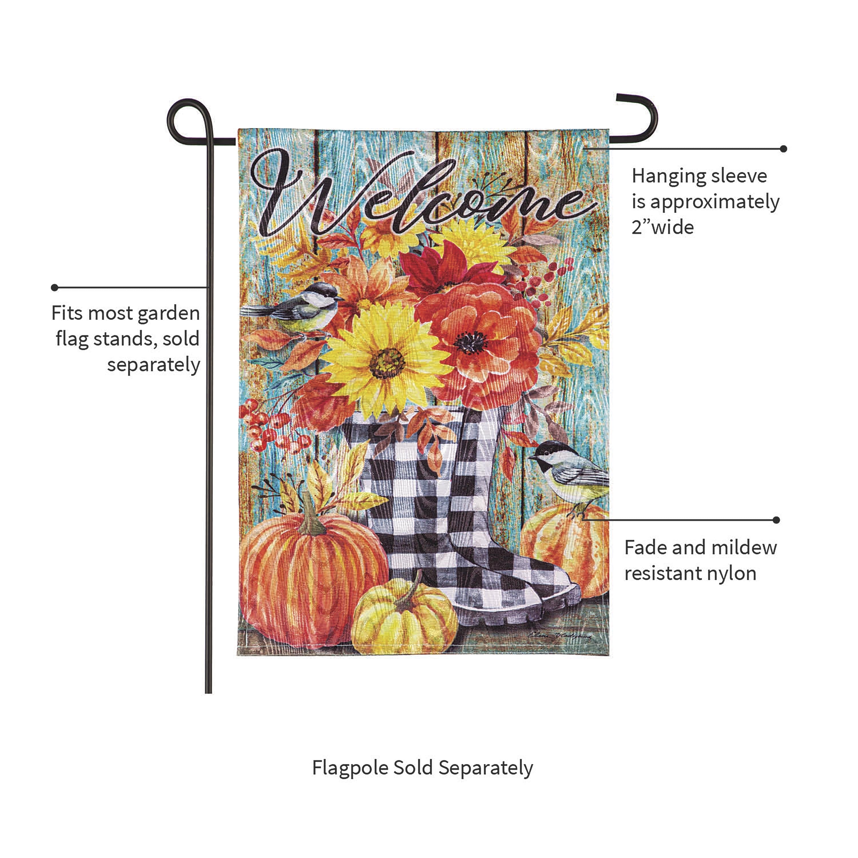Fall Welcome Boots Moire Garden Flag - Sports Collectibles, Sports Memorabilia, Sports Fan Shop, Sports Gifts