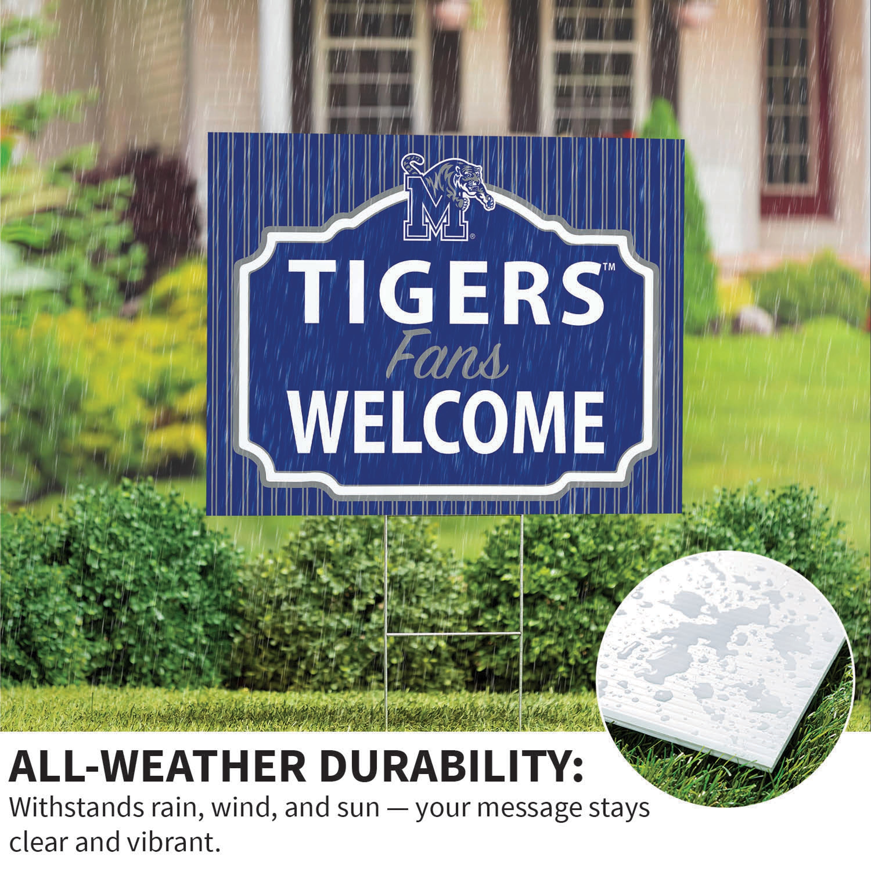 University of Memphis Coroplast Yard Sign, "Fans Welcome" - Sports Collectibles, Sports Memorabilia, Sports Fan Shop, Sports Gifts