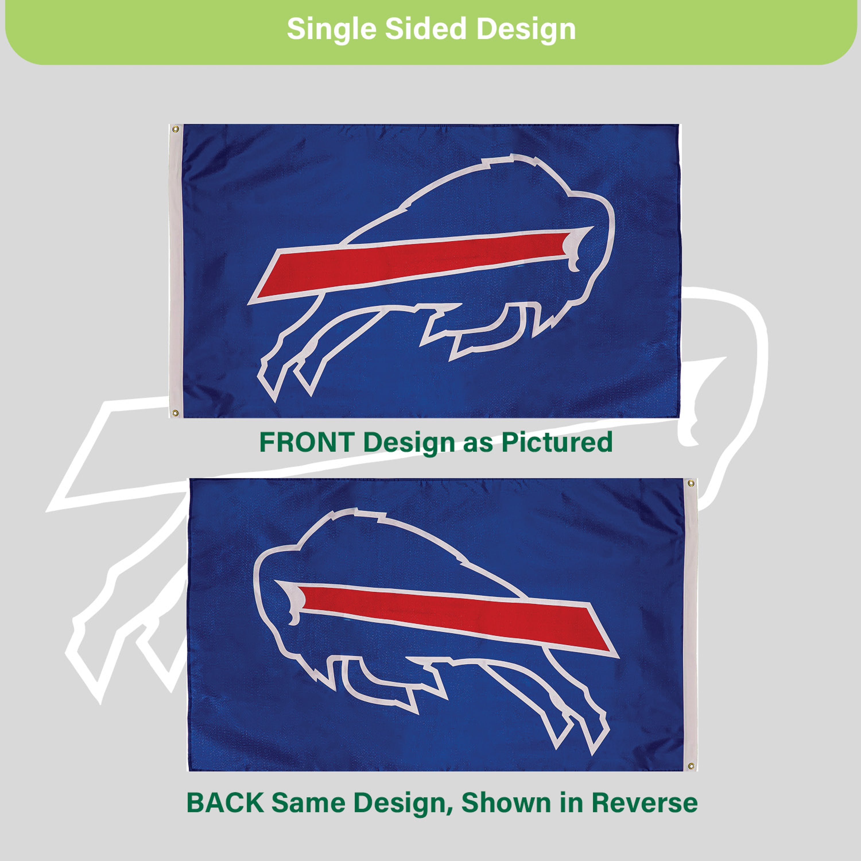 Buffalo Bills Single Sided Estate Flag with 2 Grommets, 3'x5' - Sports Gifts, Sports Memorabilia, Sports Collectibles, Fan Shop