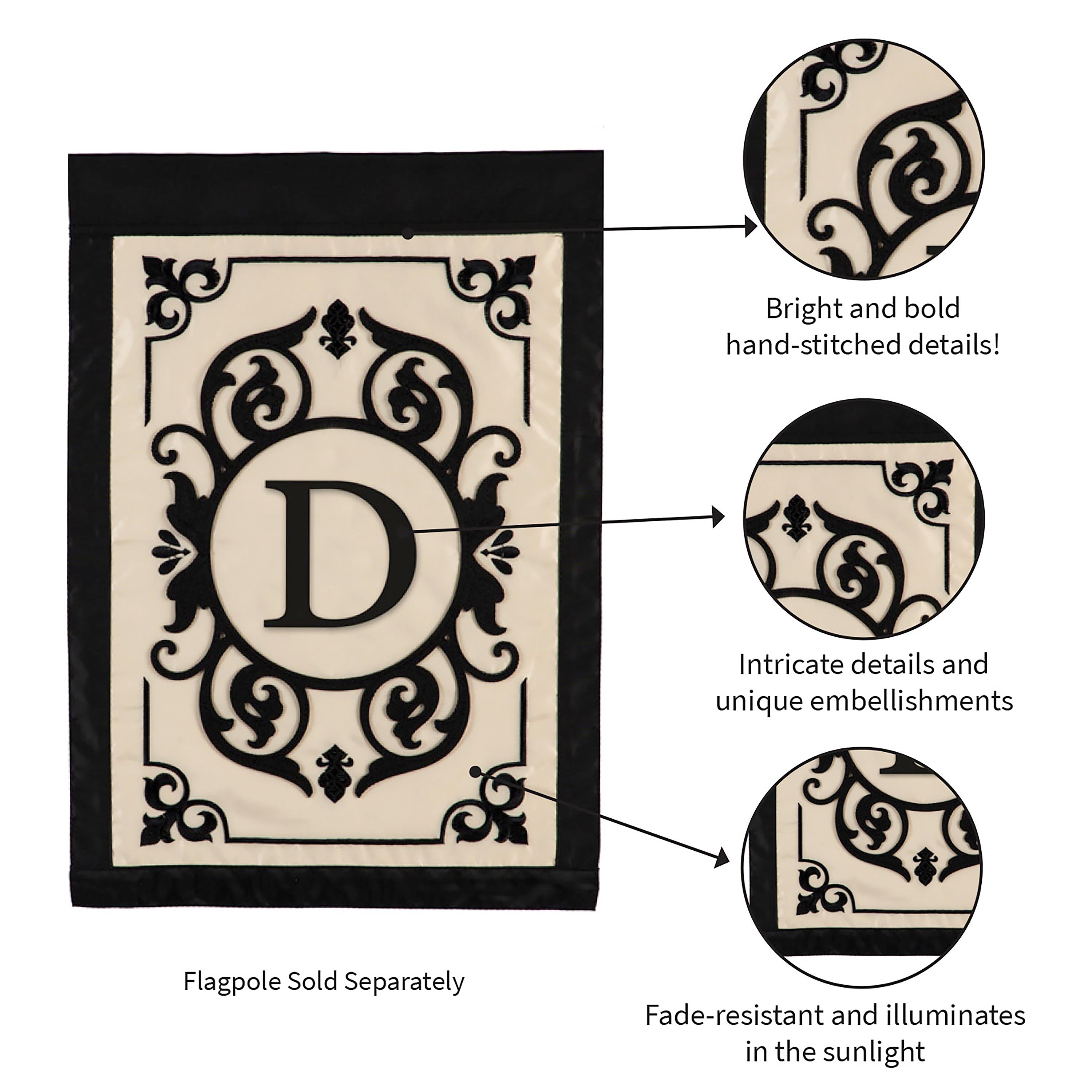 Cambridge Monogram Garden Applique Flag, Letter D - Sports Collectibles, Sports Memorabilia, Sports Fan Shop, Sports Gifts