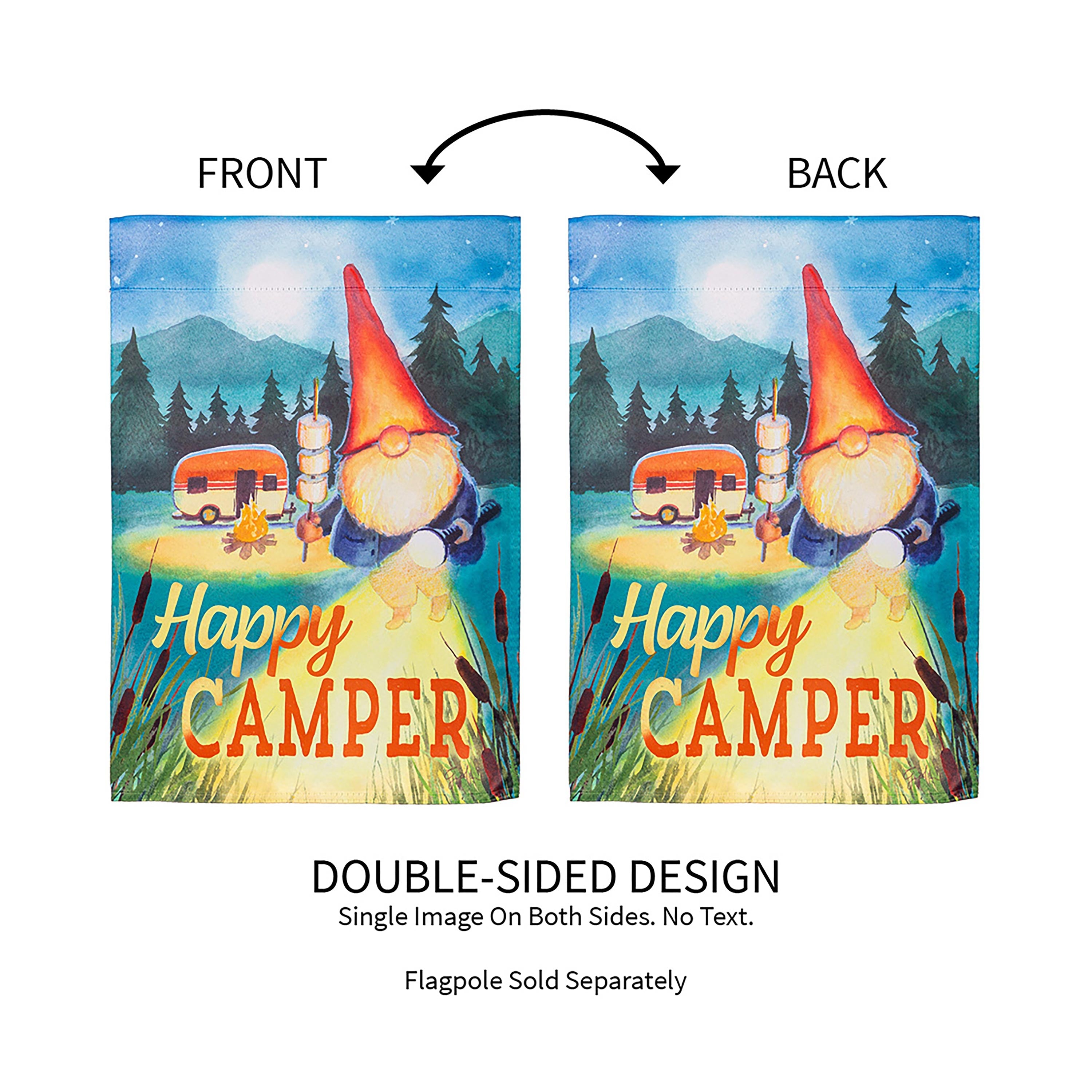 Gnome Happy Camper Suede Garden Flag - Sports Collectibles, Sports Memorabilia, Sports Fan Shop, Sports Gifts