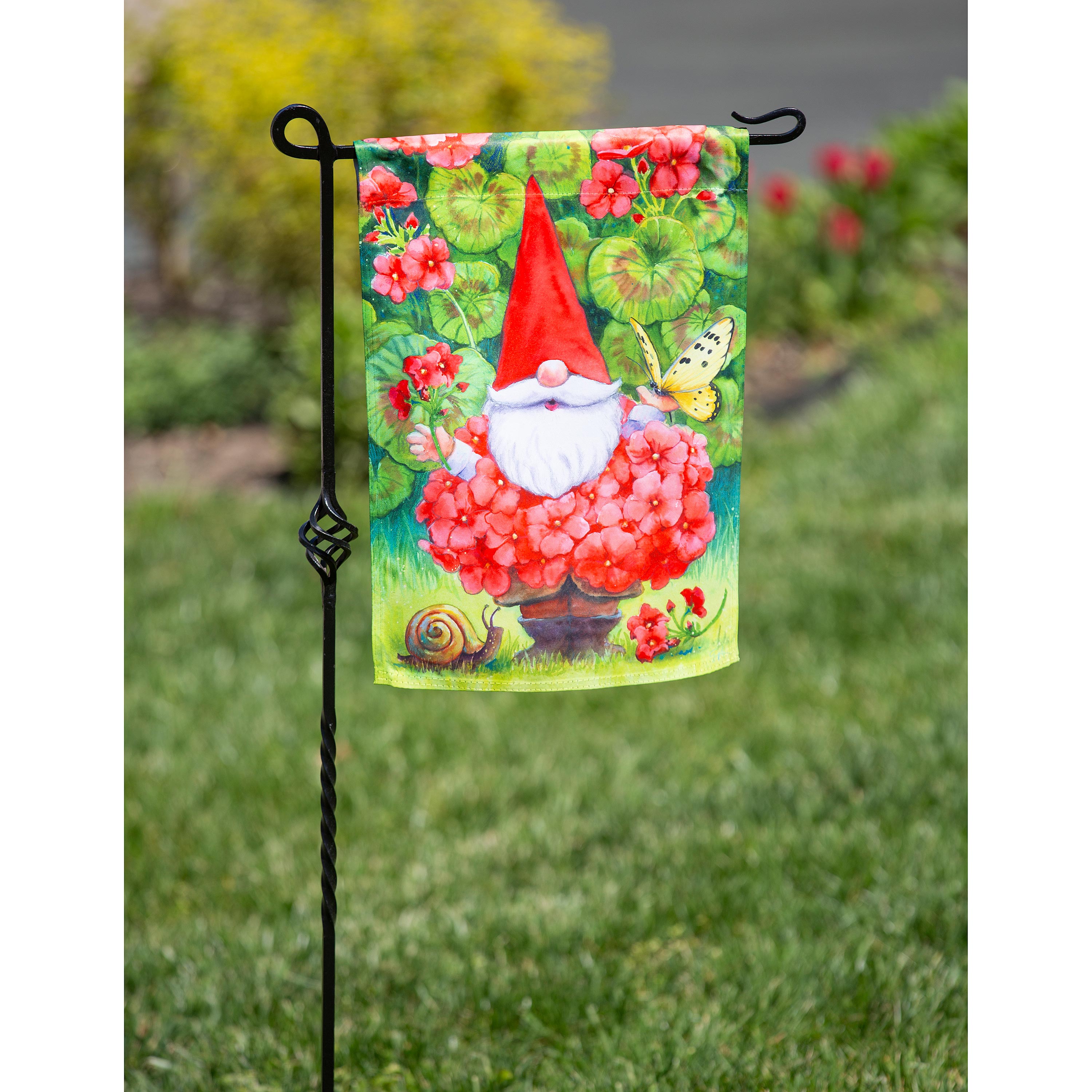 Geranium Gnome Garden Suede Flag - Sports Collectibles, Sports Memorabilia, Sports Fan Shop, Sports Gifts
