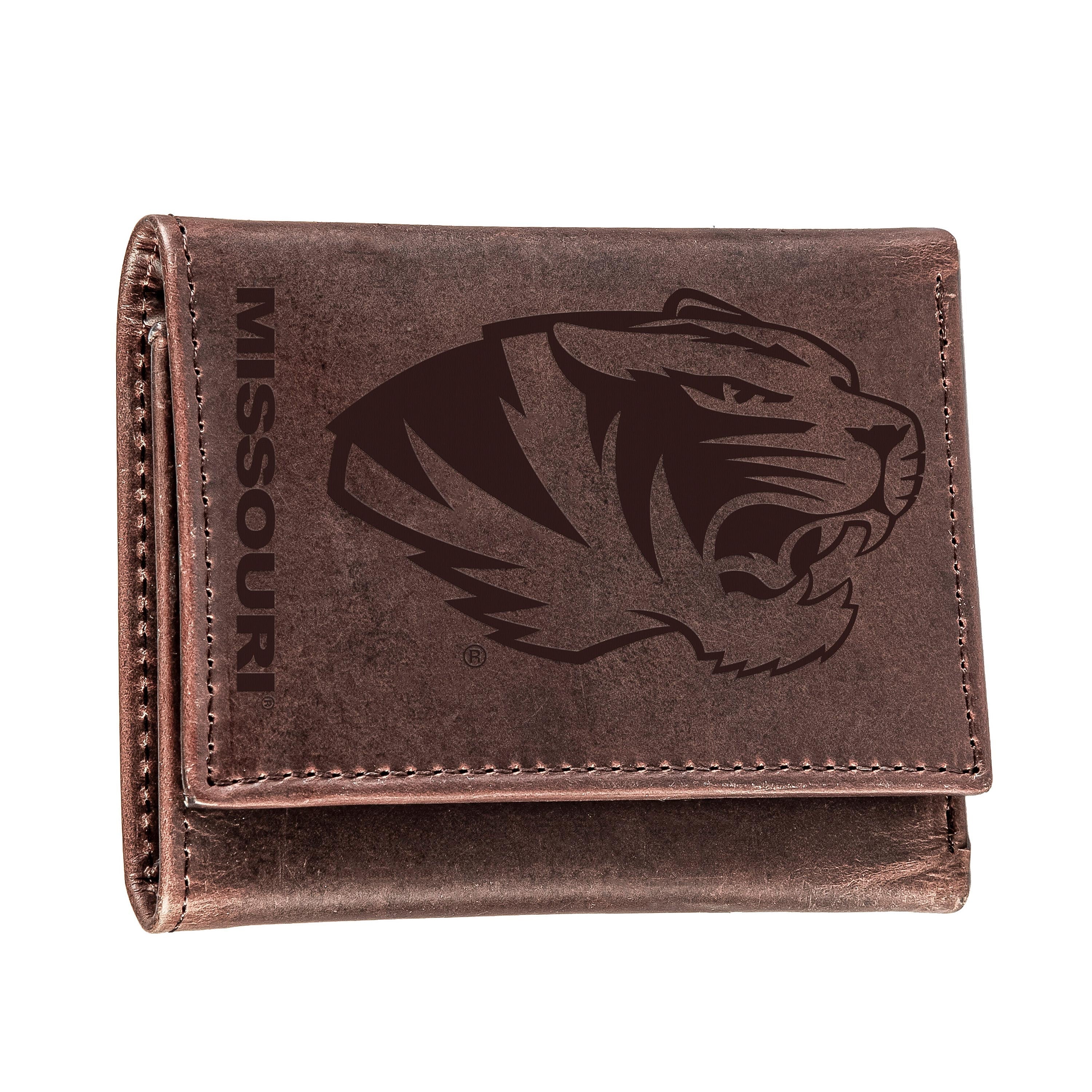 University of Missouri, Tri-Fold Wallet, Brown, CH, 100% Genuine Leather - Sports Collectibles, Sports Memorabilia, Sports Fan Shop, Sports Gifts