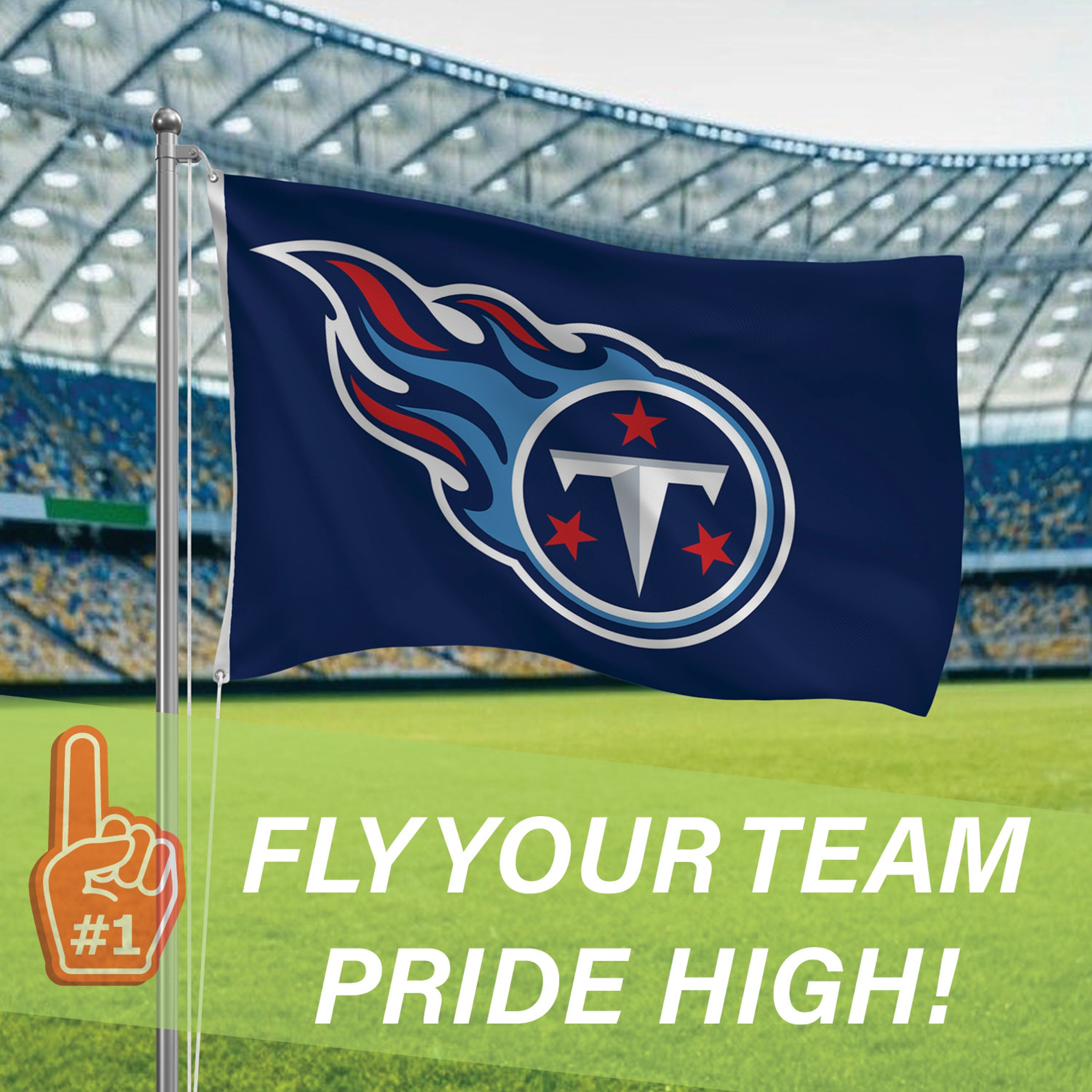 Tennessee Titans Single Sided Flag w/ 2 Grommets, 3'x5' - Sports Gifts, Sports Memorabilia, Sports Collectibles, Fan Shop