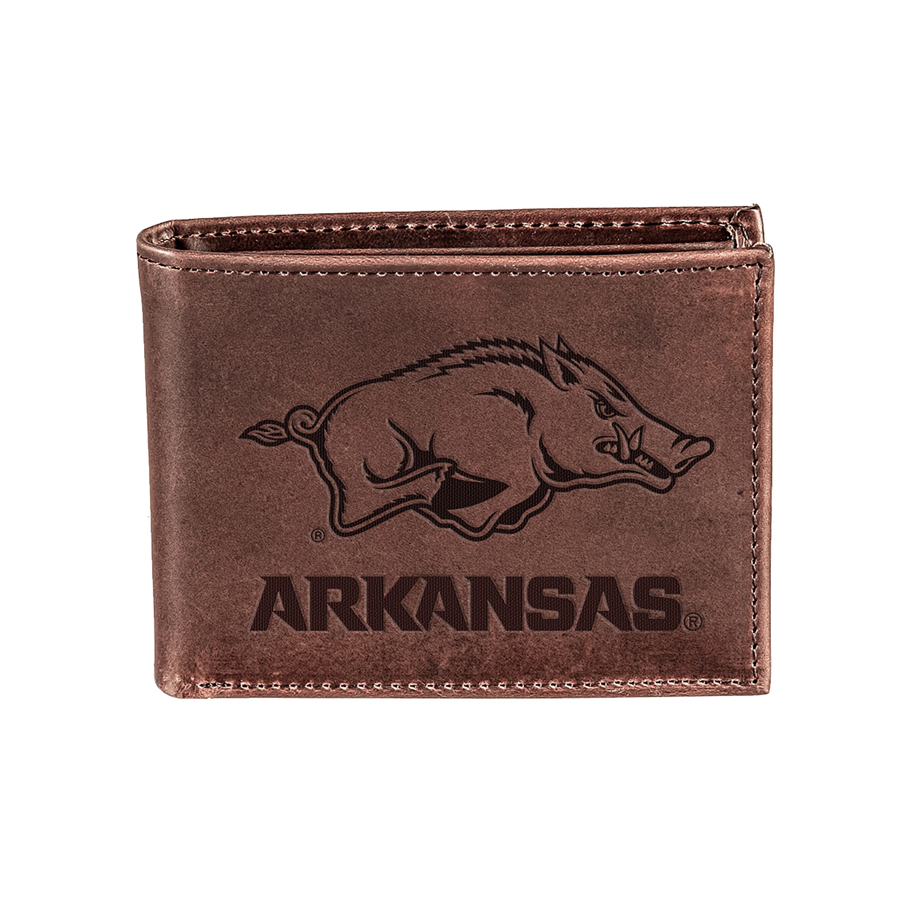University of Arkansas, Bi-Fold Wallet, Brown, CH, 100% Genuine Leather - Sports Collectibles, Sports Memorabilia, Sports Fan Shop, Sports Gifts