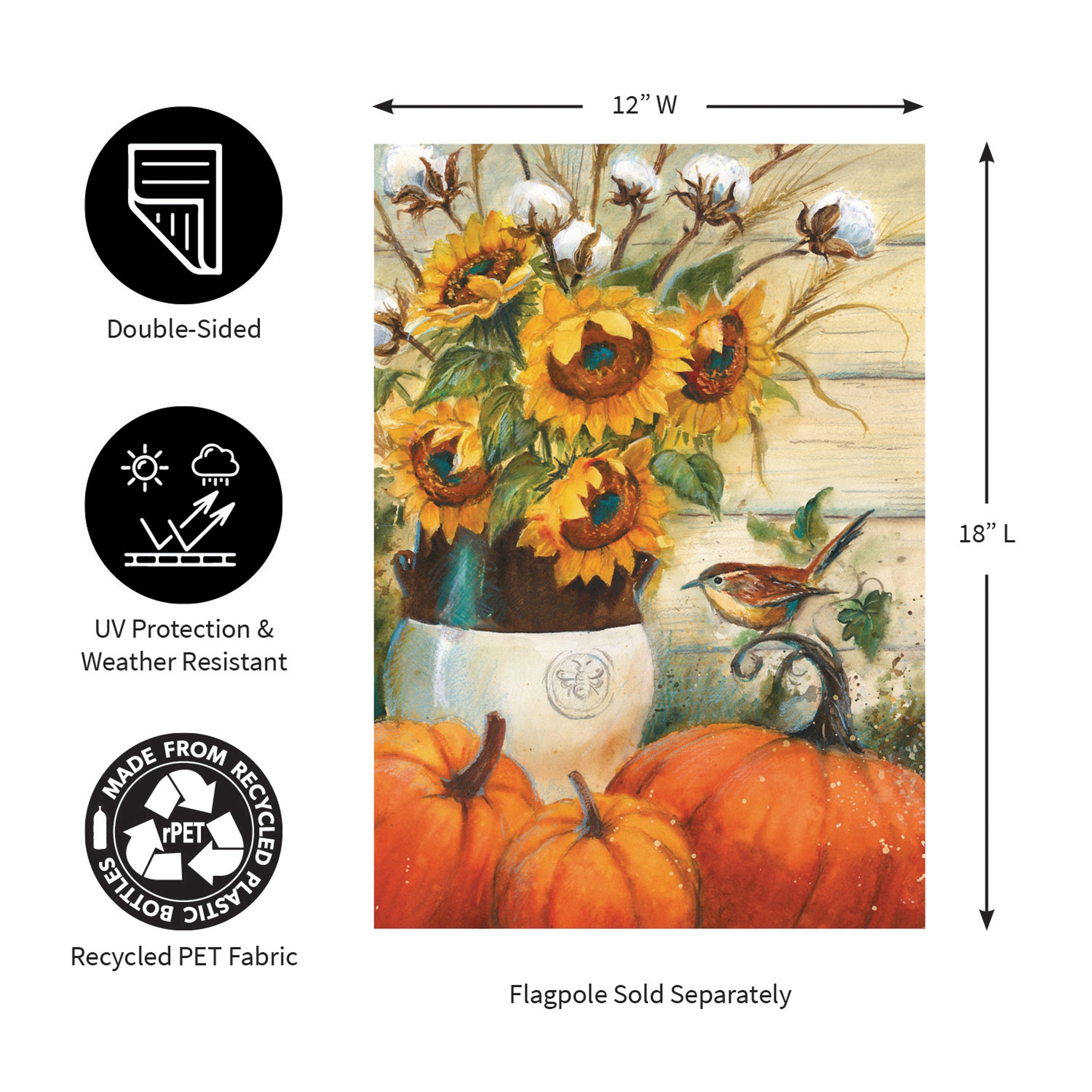 Cotton & Sunflowers Suede Garden Flag - Sports Collectibles, Sports Memorabilia, Sports Fan Shop, Sports Gifts