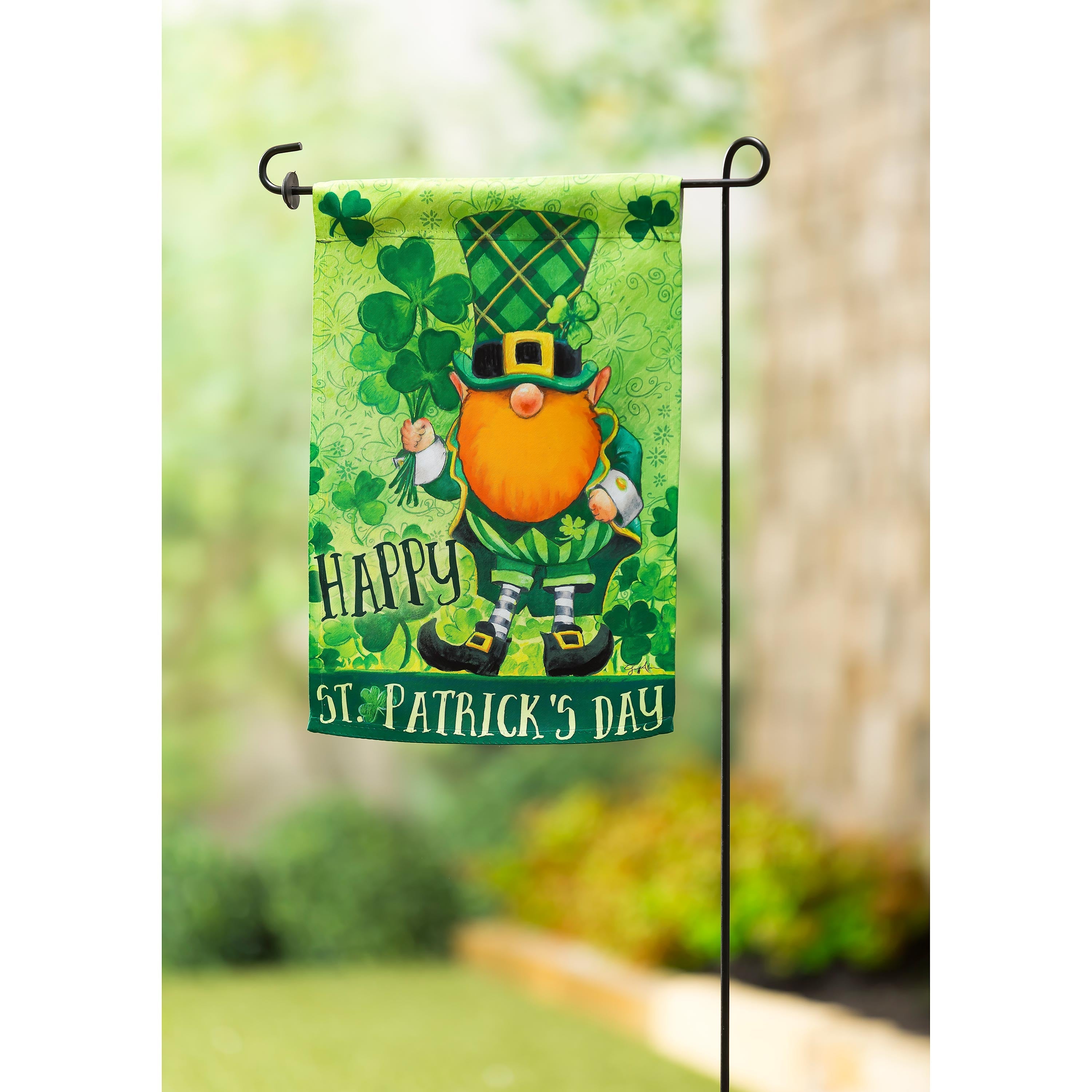 St. Patrick's Day Gnome Garden Suede Flag - Sports Collectibles, Sports Memorabilia, Sports Fan Shop, Sports Gifts