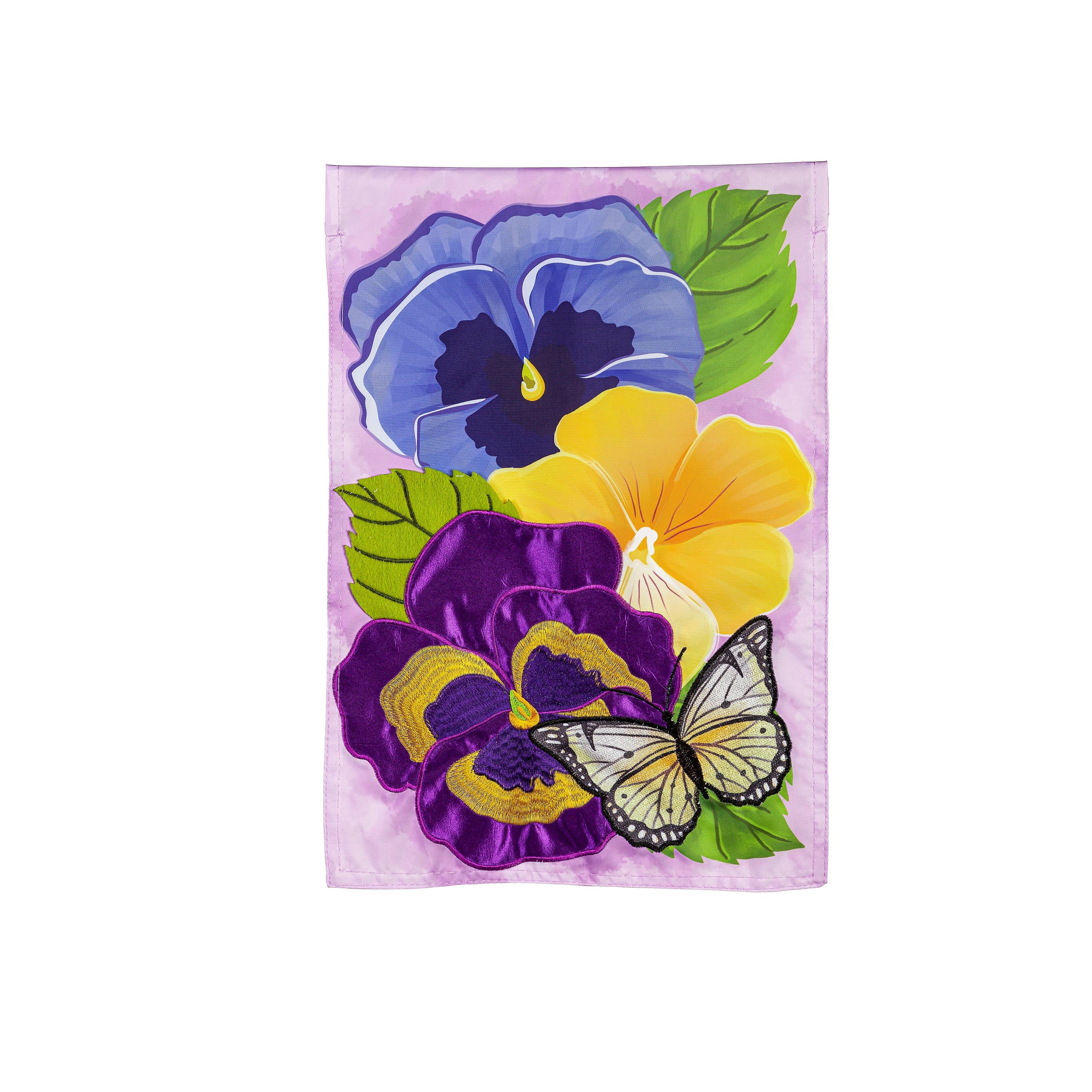 Pansy & Butterfly Applique Garden Flag - Sports Gifts, Sports Memorabilia, Sports Collectibles, Fan Shop