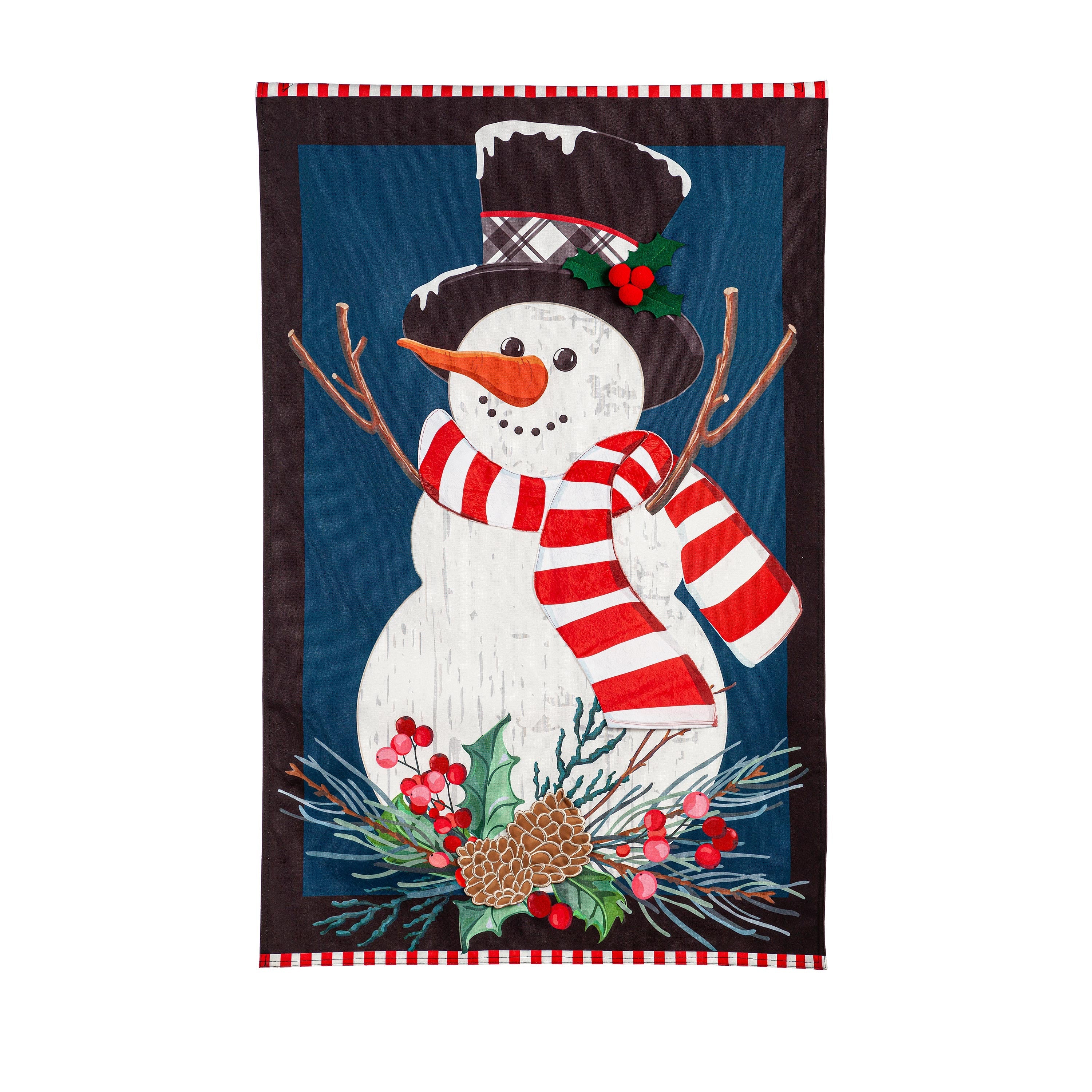 Holly Snowman Linen House Flag - Sports Gifts, Sports Memorabilia, Sports Collectibles, Fan Shop