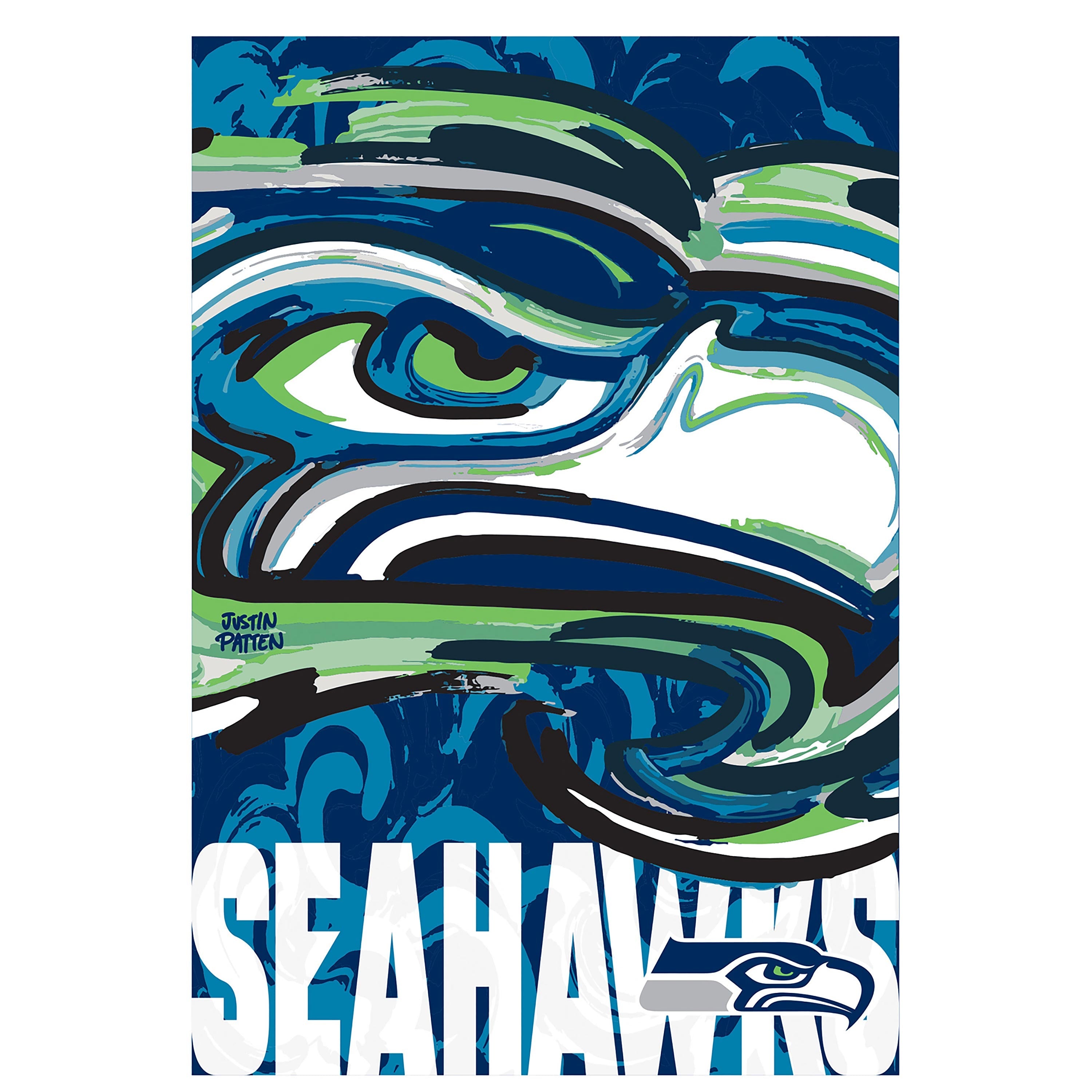 Seattle Seahawks Justin Patten Logo Suede Garden Flag - Sports Collectibles, Sports Memorabilia, Sports Fan Shop, Sports Gifts