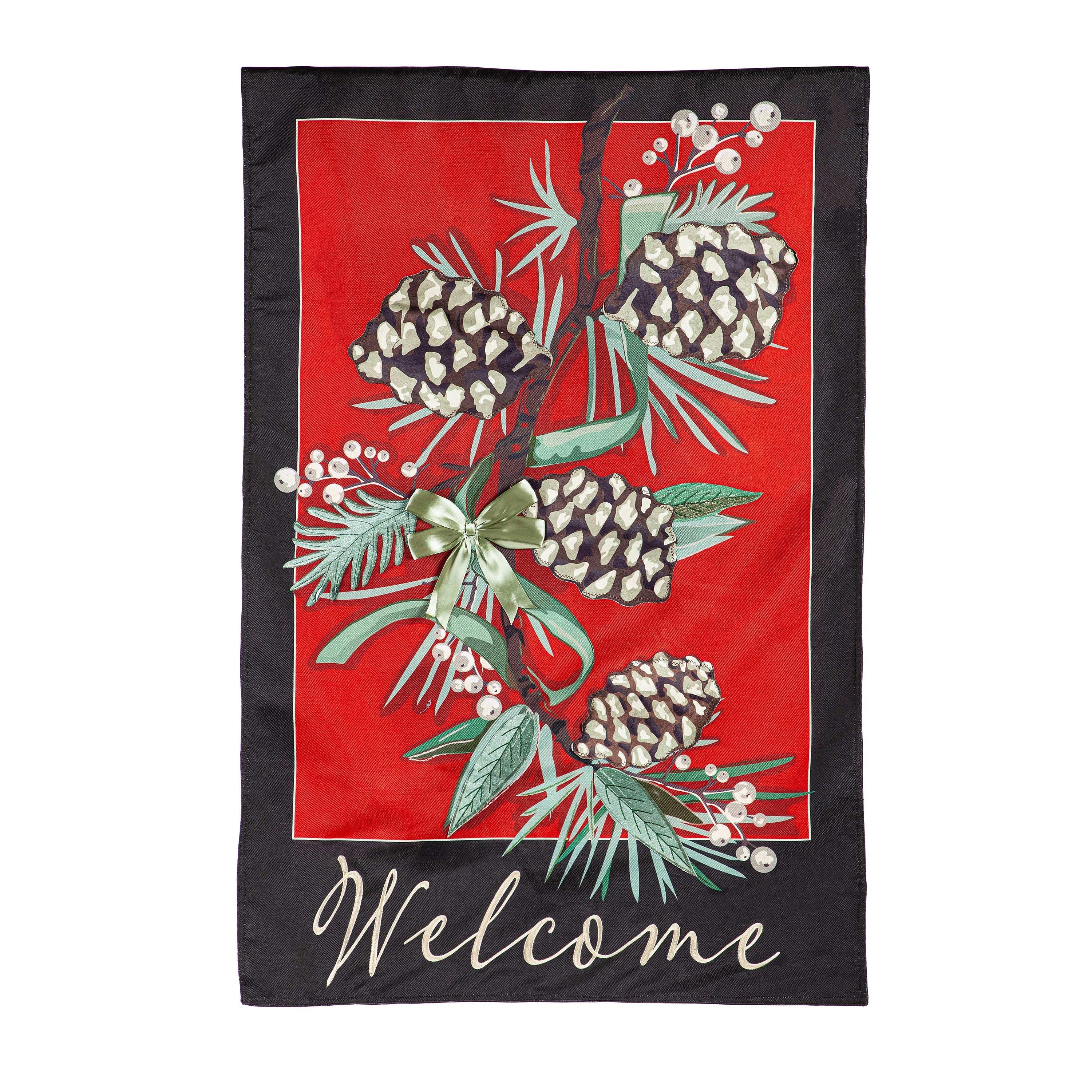 Winter Pine WelcomeEstate Size Embellished Burlap Flag - Sports Gifts, Sports Memorabilia, Sports Collectibles, Fan Shop