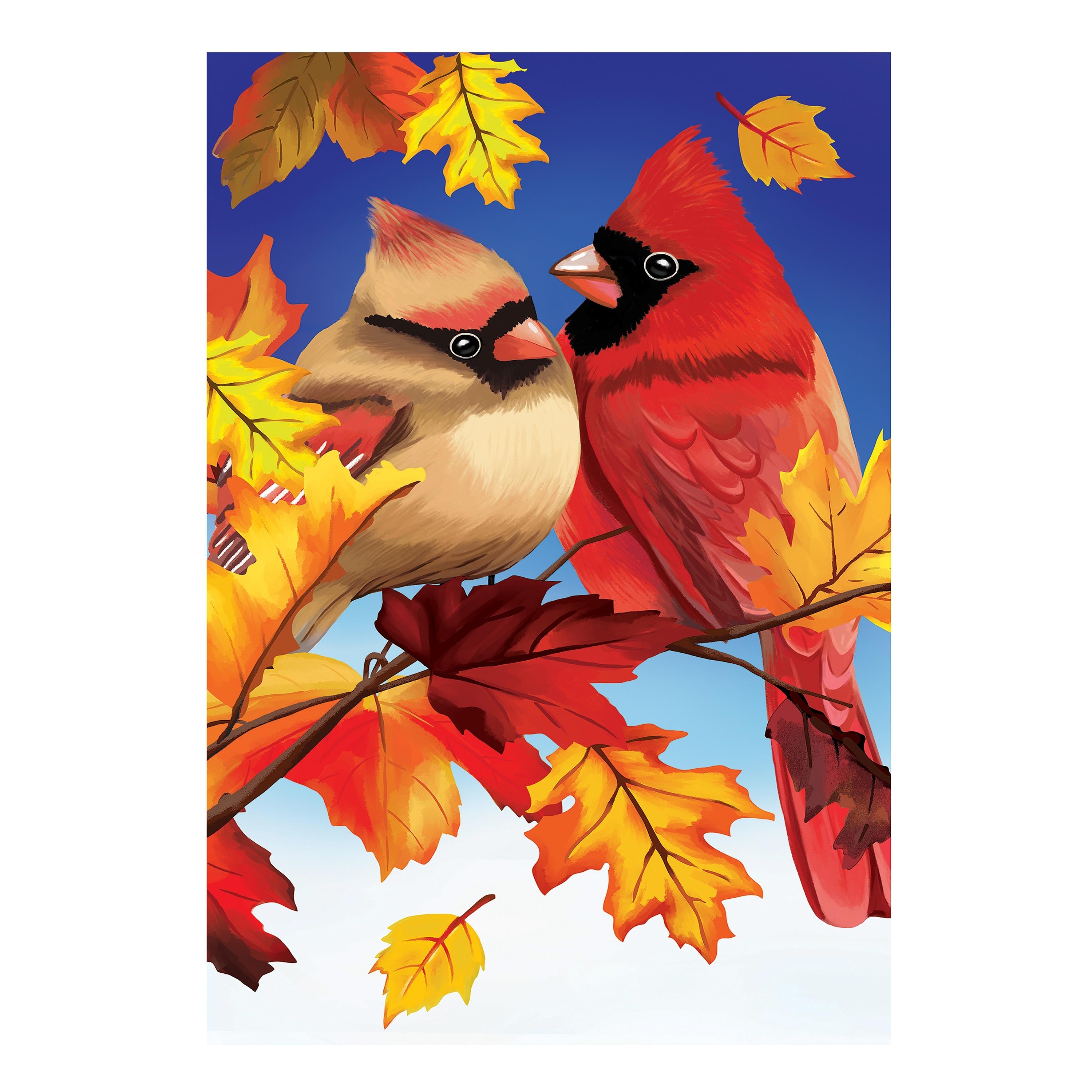 Couple Of Fall Cardinals Burlap House Flag - Sports Collectibles, Sports Memorabilia, Sports Fan Shop, Sports Gifts