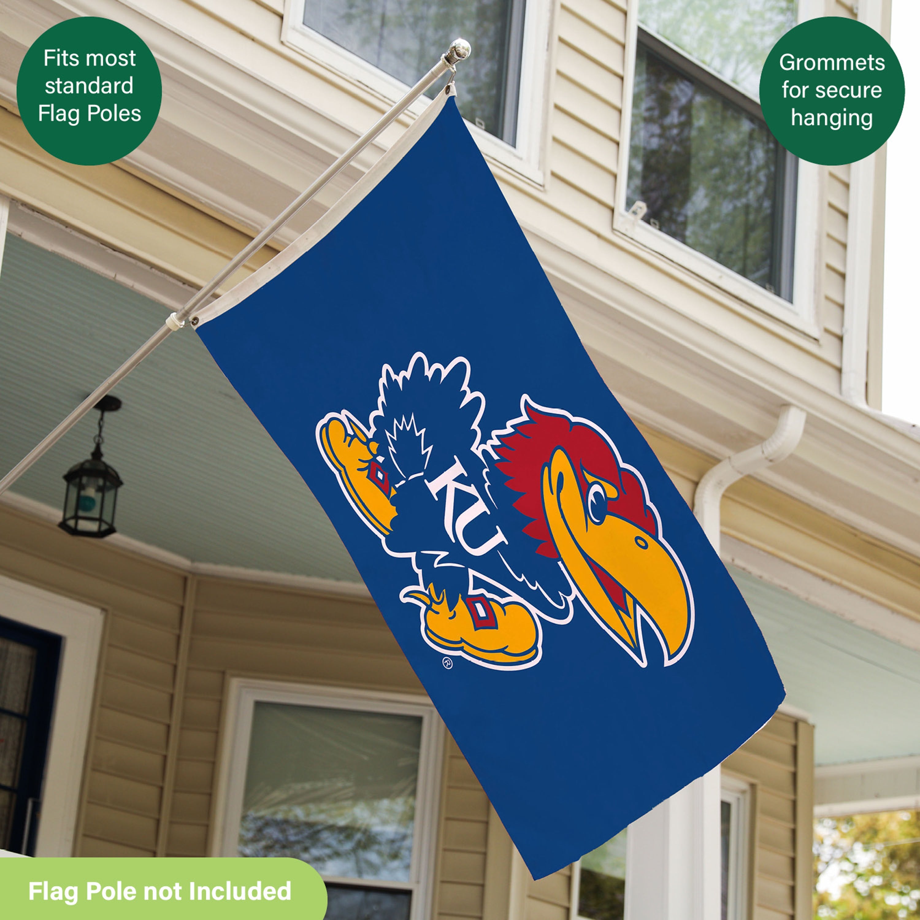 University of Kansas Single Sided Estate Flag with 2 Grommets, 3'x5' - Sports Gifts, Sports Memorabilia, Sports Collectibles, Fan Shop
