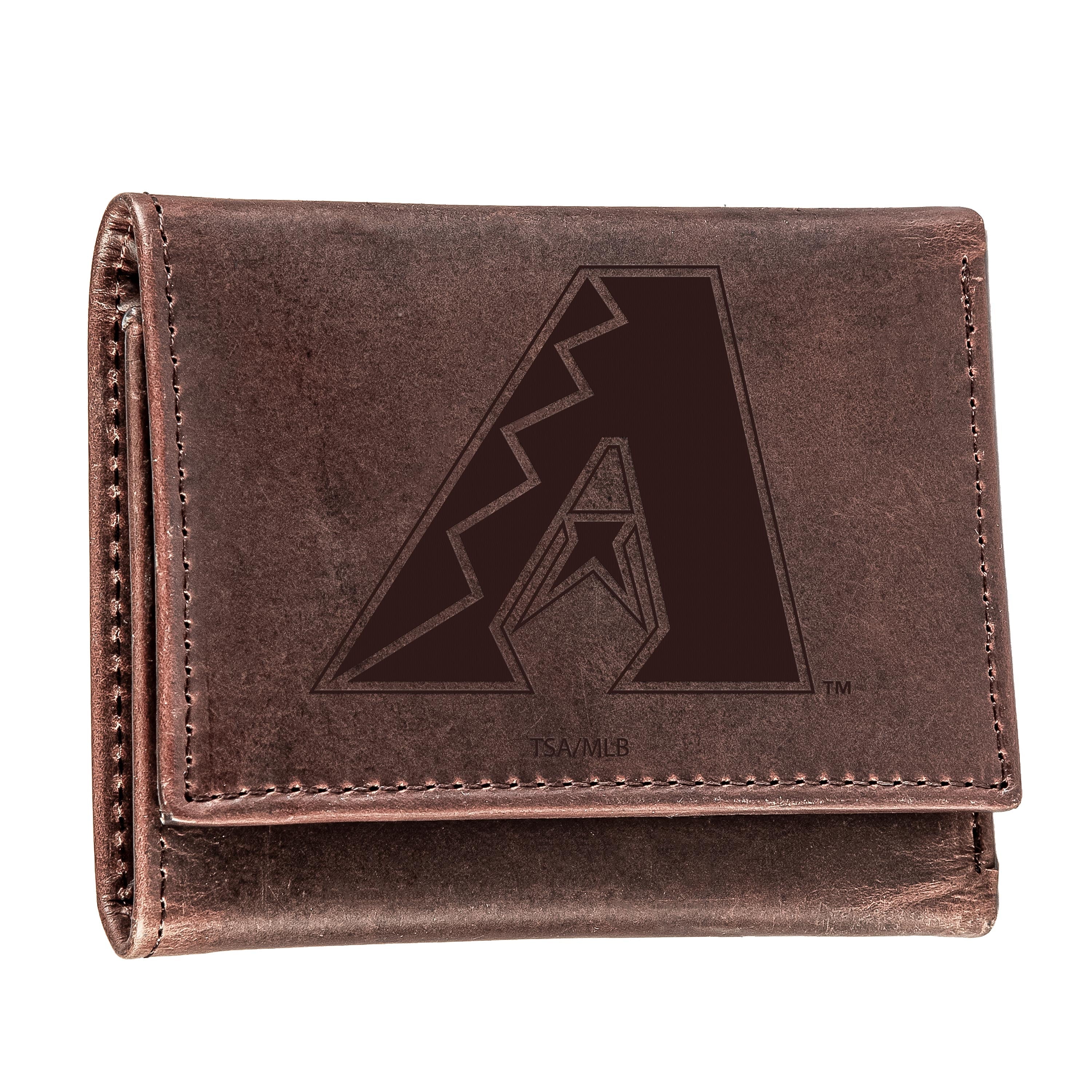 Arizona Diamondbacks Tri-Fold Wallet Brown 100% Genuine Leather - Sports Gifts, Sports Memorabilia, Sports Collectibles, Fan Shop