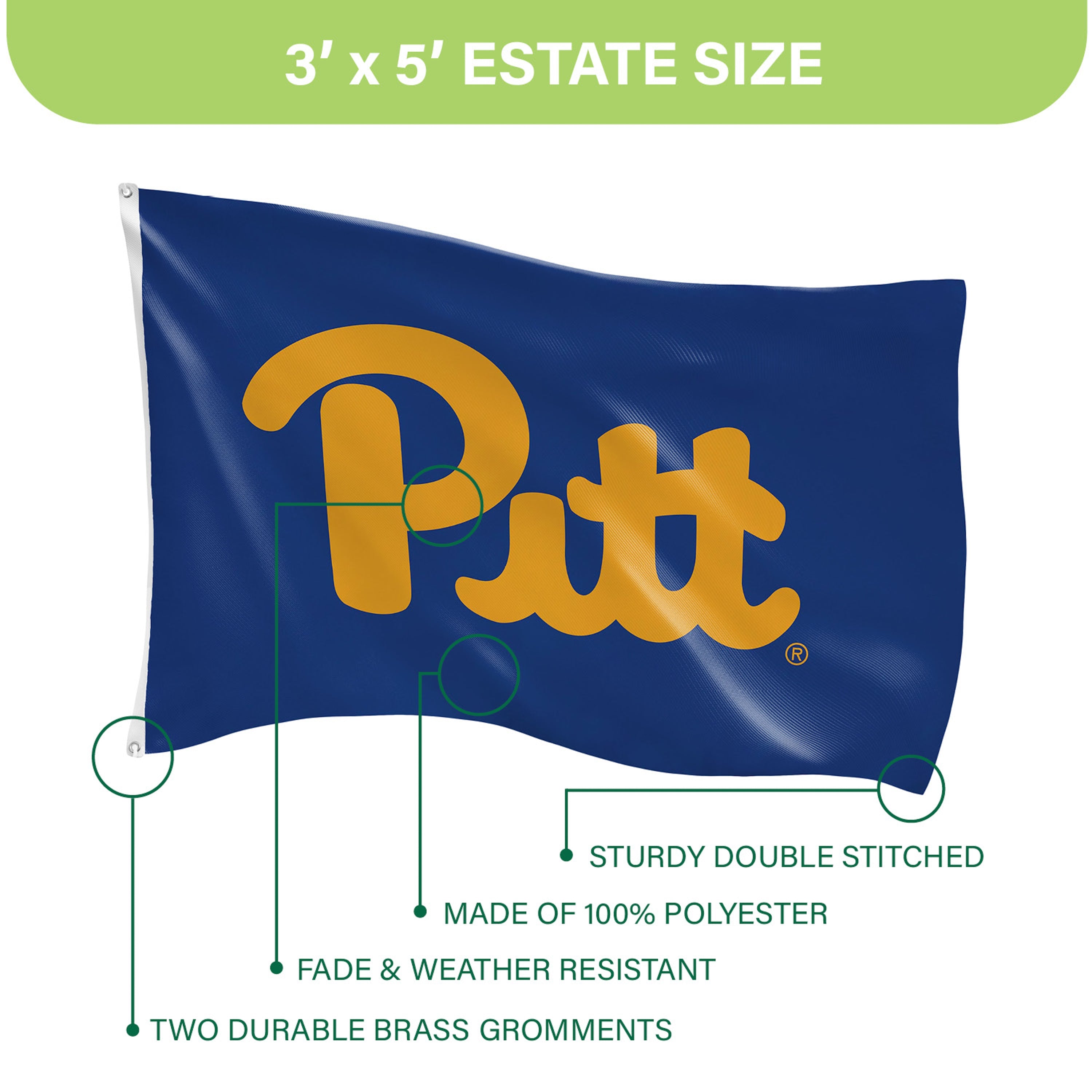 University of Pittsburgh Single Sided Estate Flag with 2 Grommets, 3'x5' - Sports Gifts, Sports Memorabilia, Sports Collectibles, Fan Shop