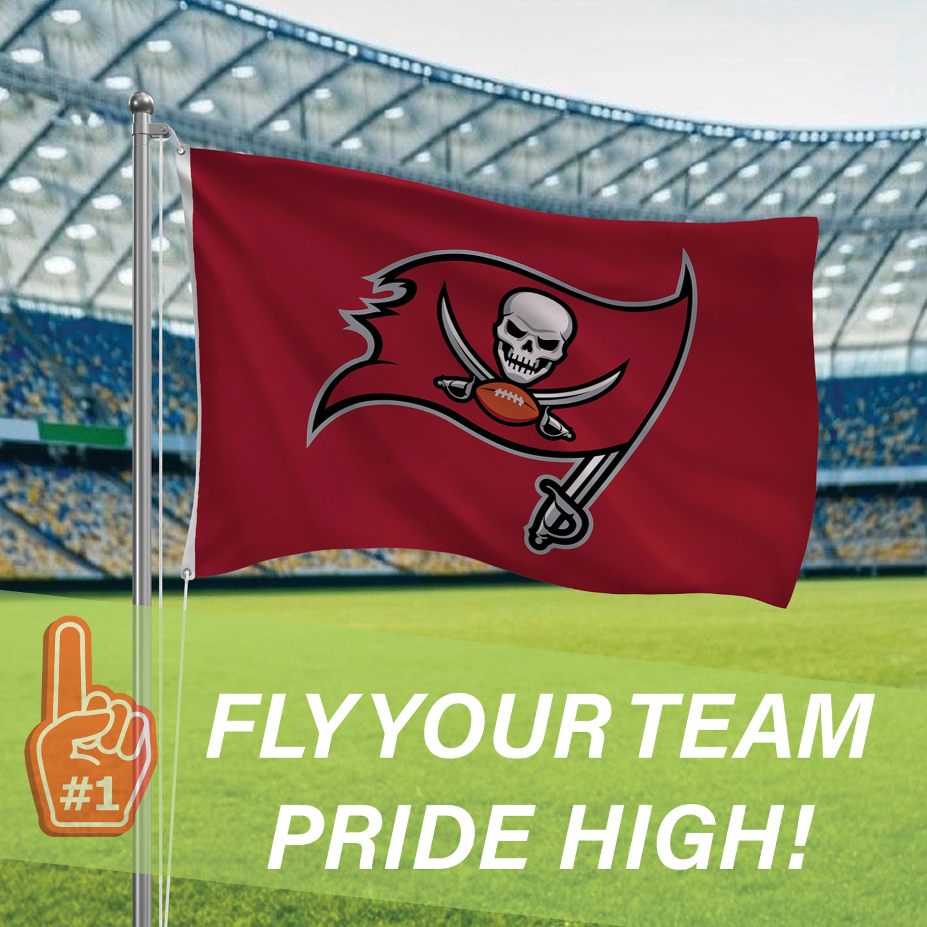 3'x5' Single Sided Flag w/ 2 Grommets, Tampa Bay Buccaneers - Sports Gifts, Sports Memorabilia, Sports Collectibles, Fan Shop