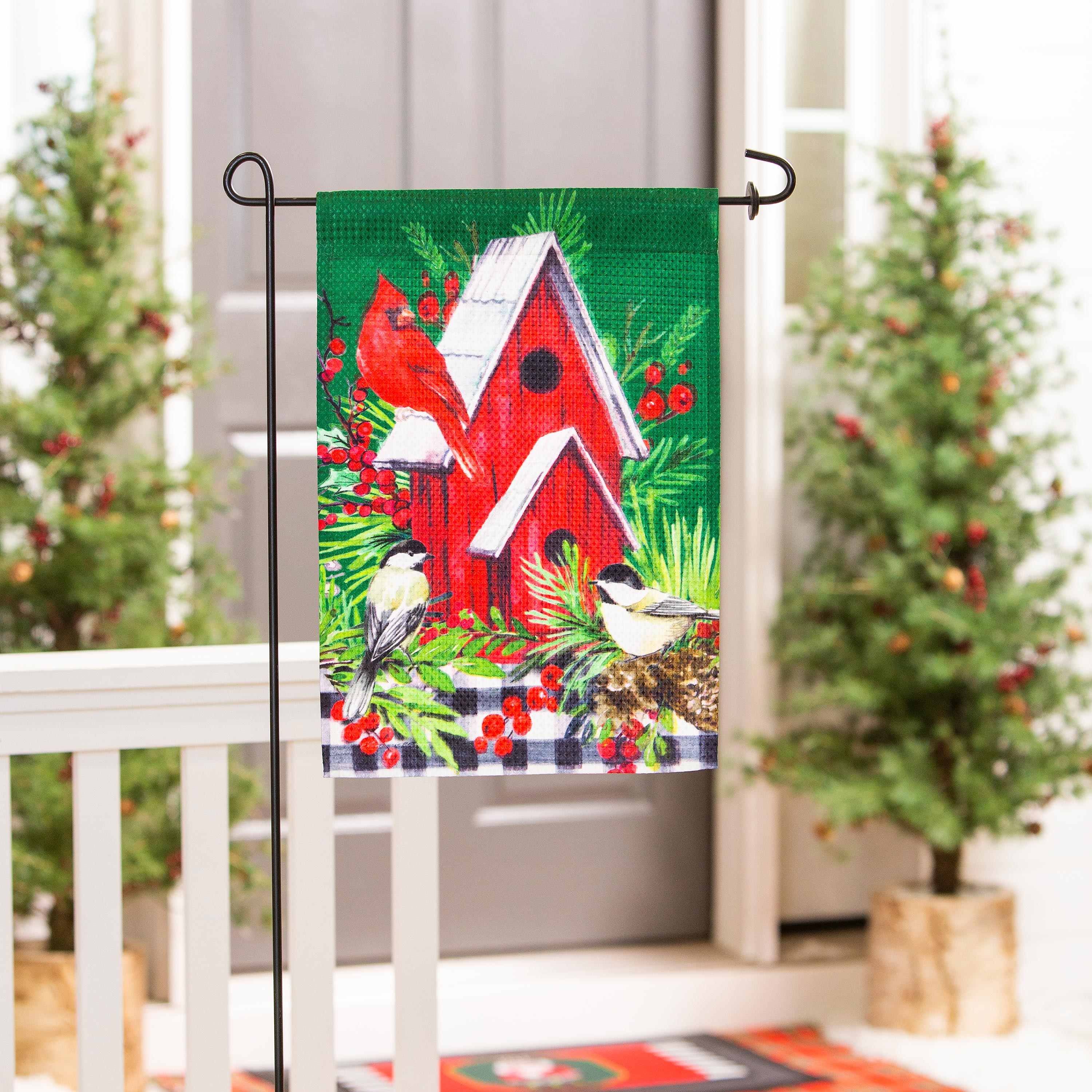 Christmas Cardinal Birdhouse Waffle Garden Flag - Sports Collectibles, Sports Memorabilia, Sports Fan Shop, Sports Gifts