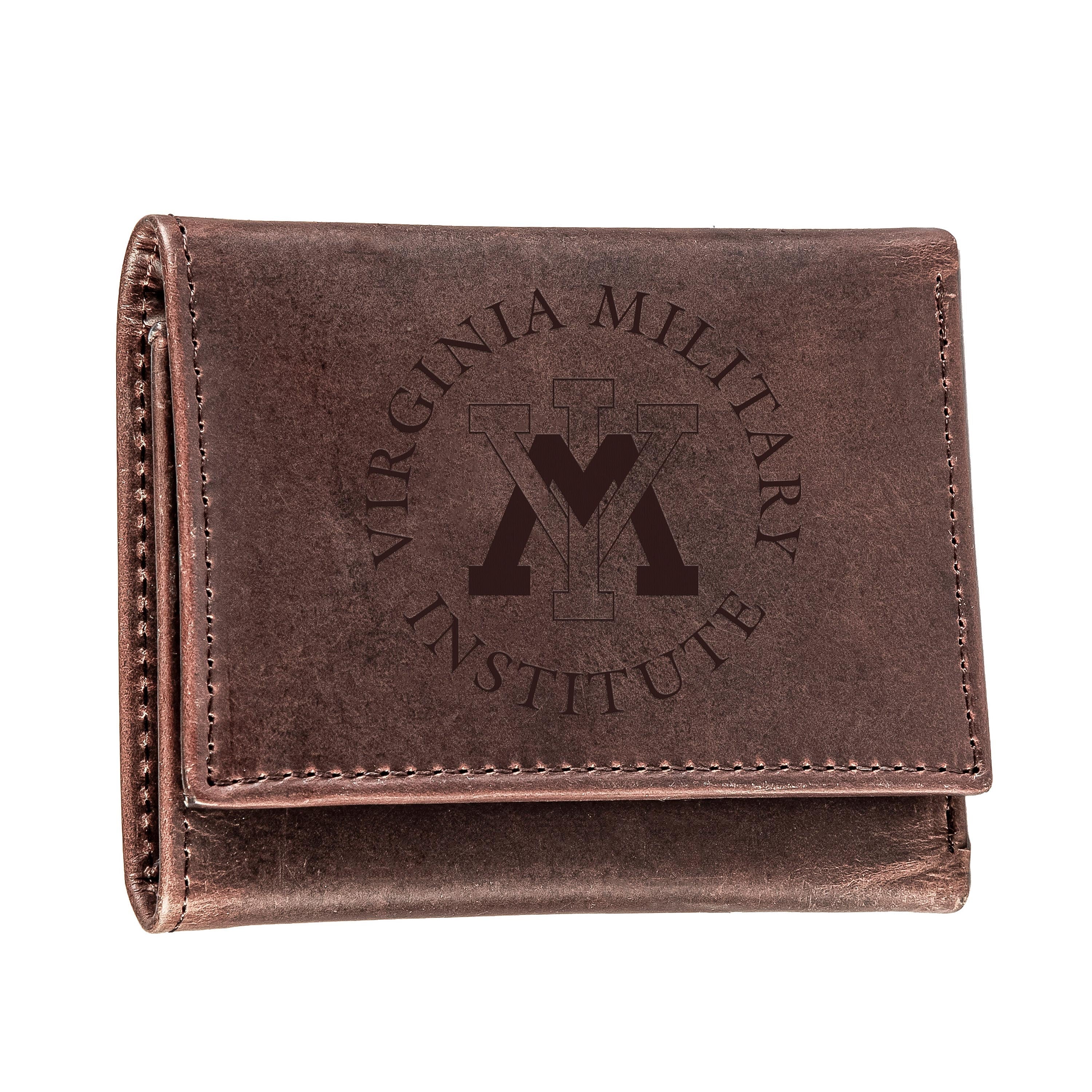 Virginia Military Institute (VMI), Tri-Fold Wallet, Brown, CH, 100% Genuine Leather - Sports Collectibles, Sports Memorabilia, Sports Fan Shop, Sports Gifts