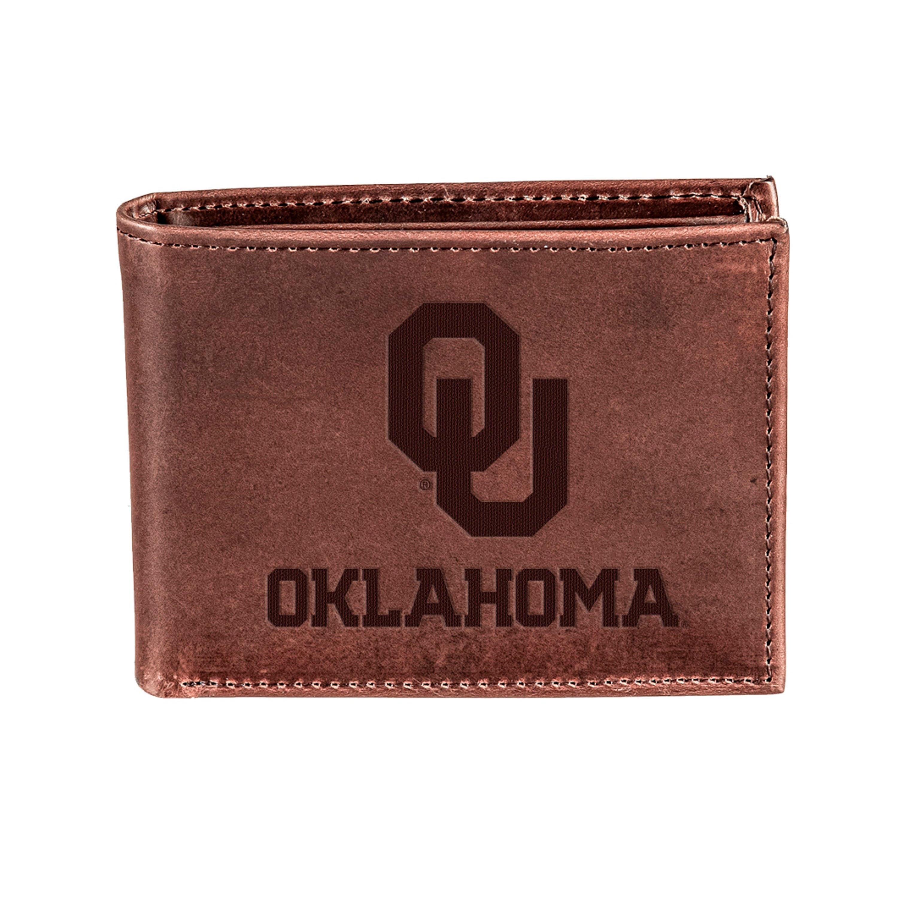 University of Oklahoma, Bi-Fold Wallet, Brown, CH, 100% Genuine Leather - Sports Collectibles, Sports Memorabilia, Sports Fan Shop, Sports Gifts